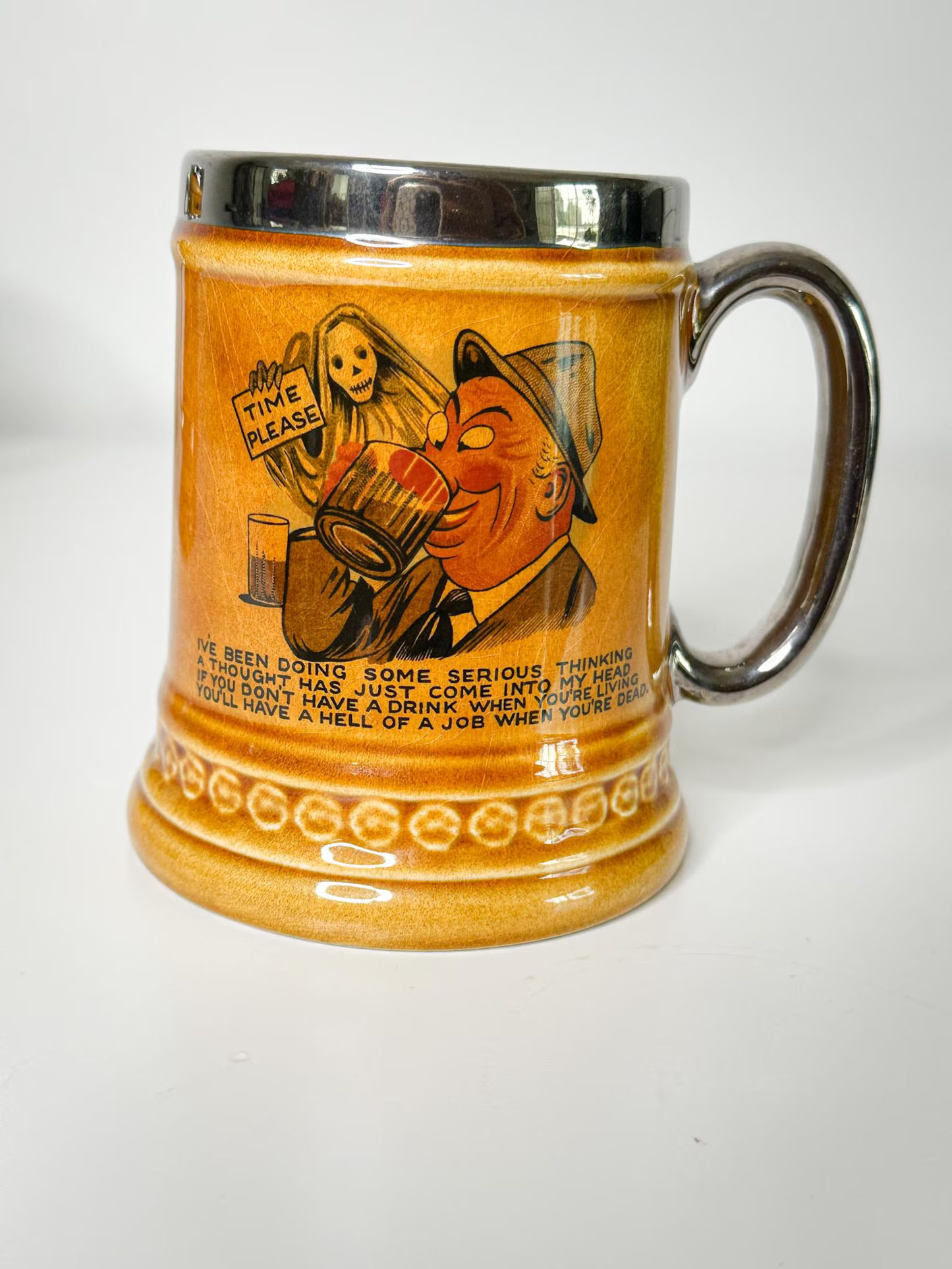 Vintage LORD NELSON Pottery Beer Stein Mug with Silver Rim made in England