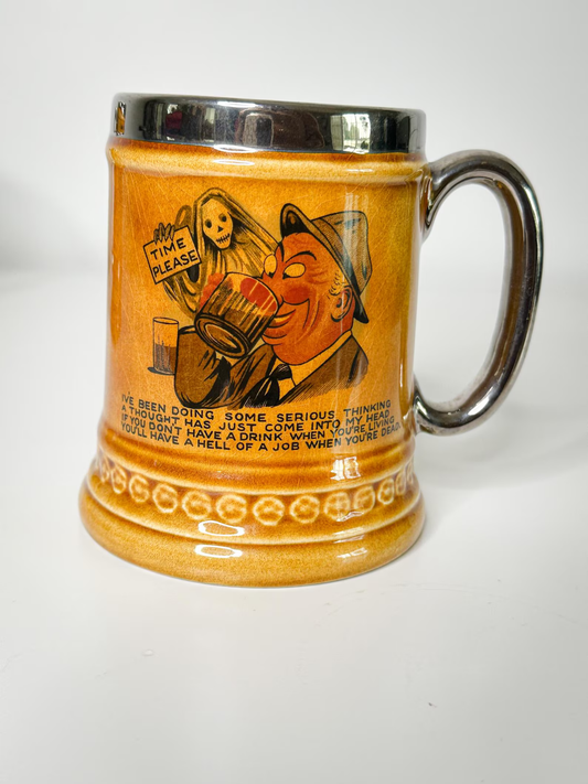 Vintage LORD NELSON Pottery Beer Stein Mug with Silver Rim made in England