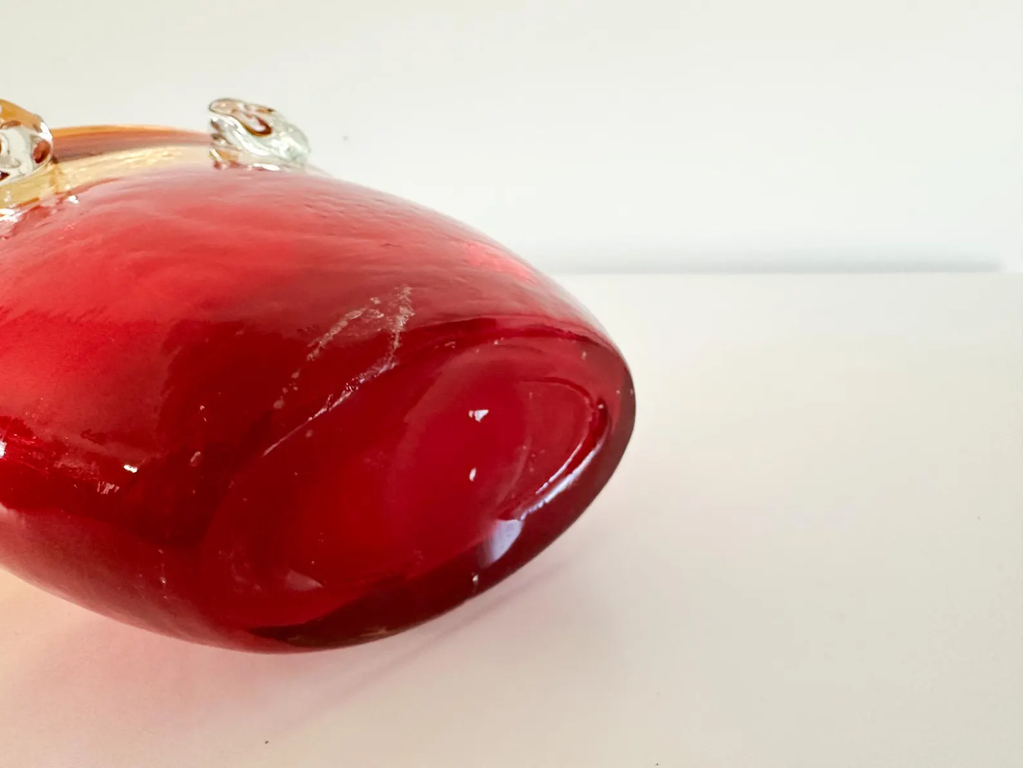 Art Glass Purse Vase | Red and Yellow Handblown Art Glass Vase Purse with Handles