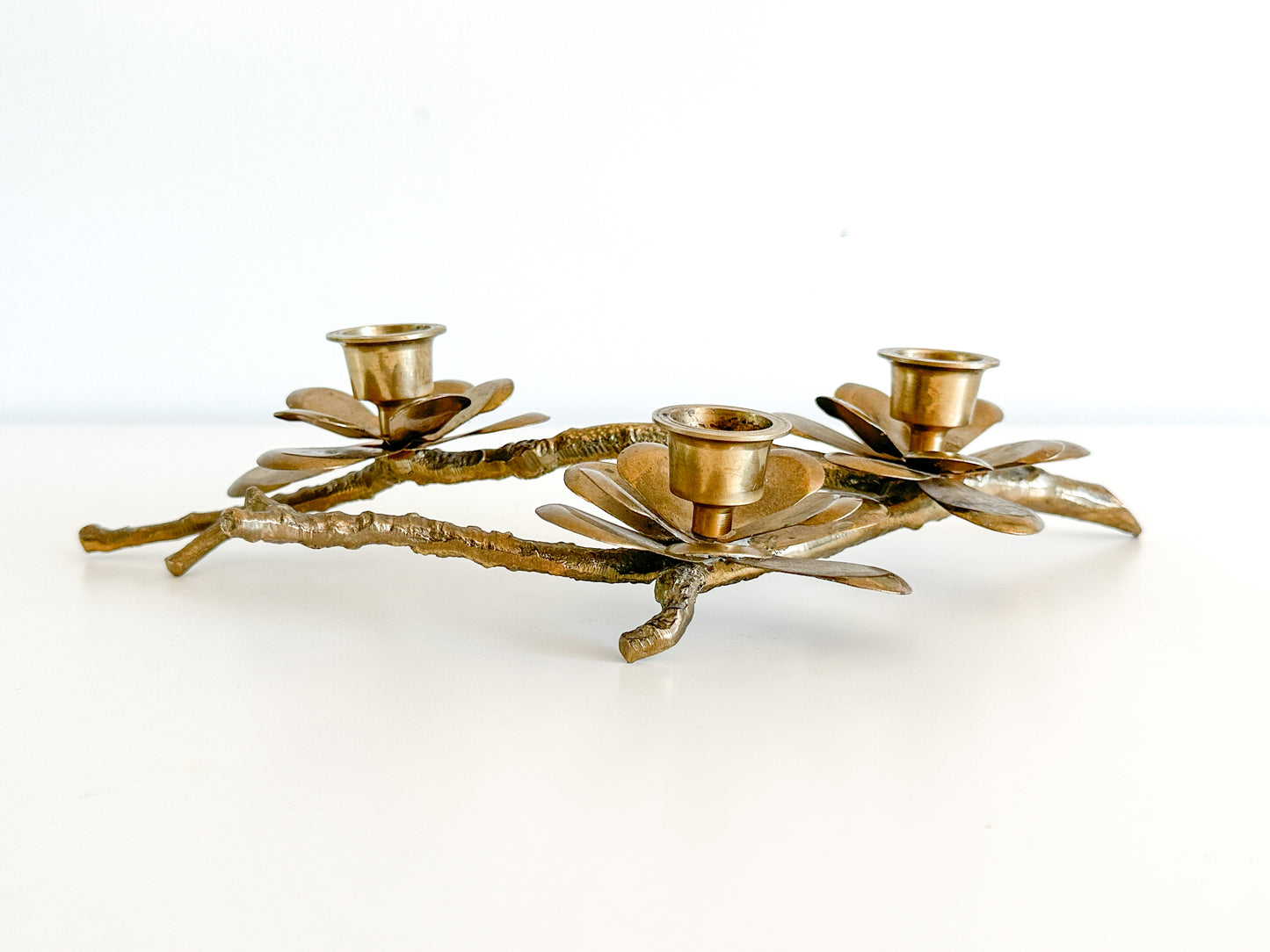 Vintage Flower Branch Brass TaperedCandle Holder