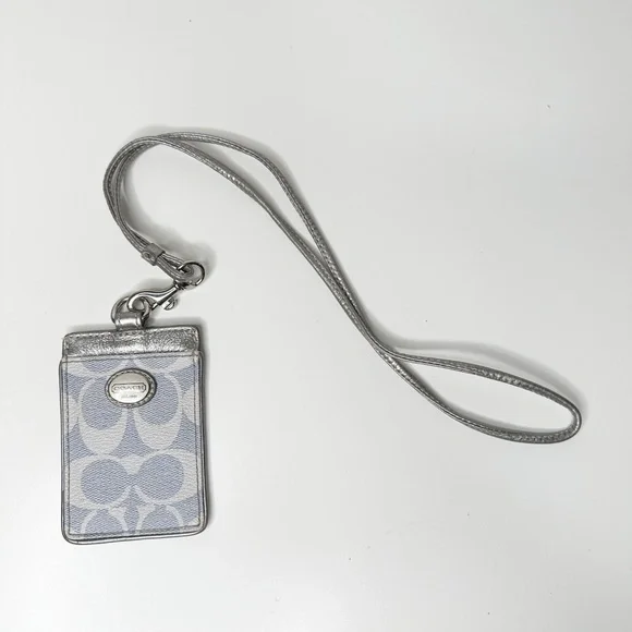 COACH Blue and Silver Signature  Lanyard ID Holder | Signature Canvas
