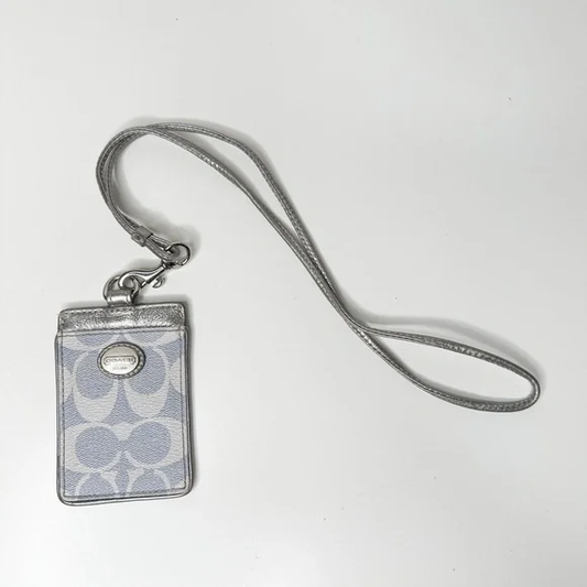 COACH Blue and Silver Signature  Lanyard ID Holder | Signature Canvas