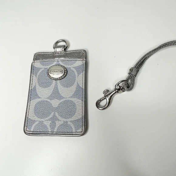 COACH Blue and Silver Signature  Lanyard ID Holder | Signature Canvas