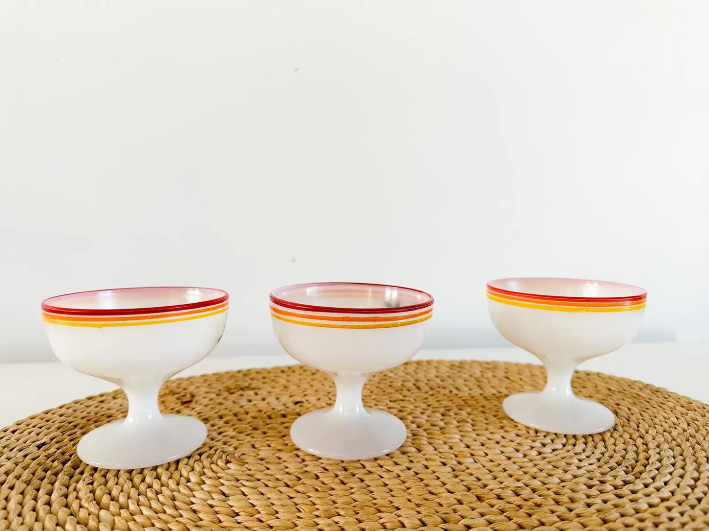 Lot of 7 Hazel Atlas Black Rose Sherberts on Platonite Glass | Lot of 7 Milk Glass