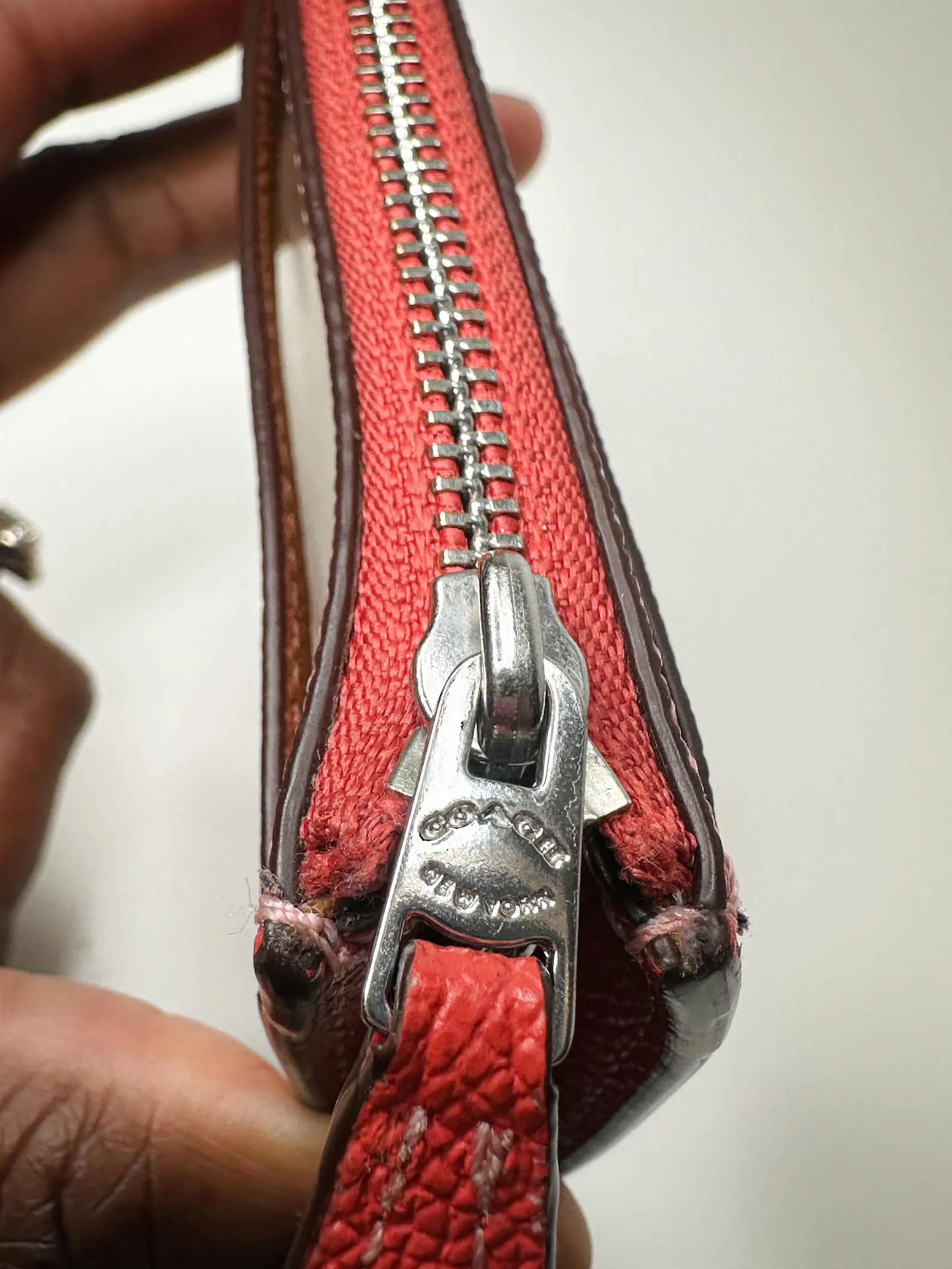 COACH Mini Skinny ID Case in Tangerine Crossgain Leather