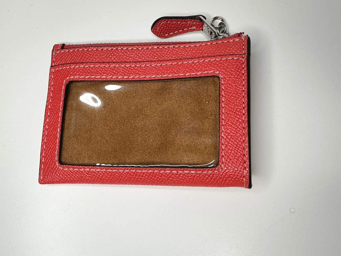 COACH Mini Skinny ID Case in Tangerine Crossgain Leather