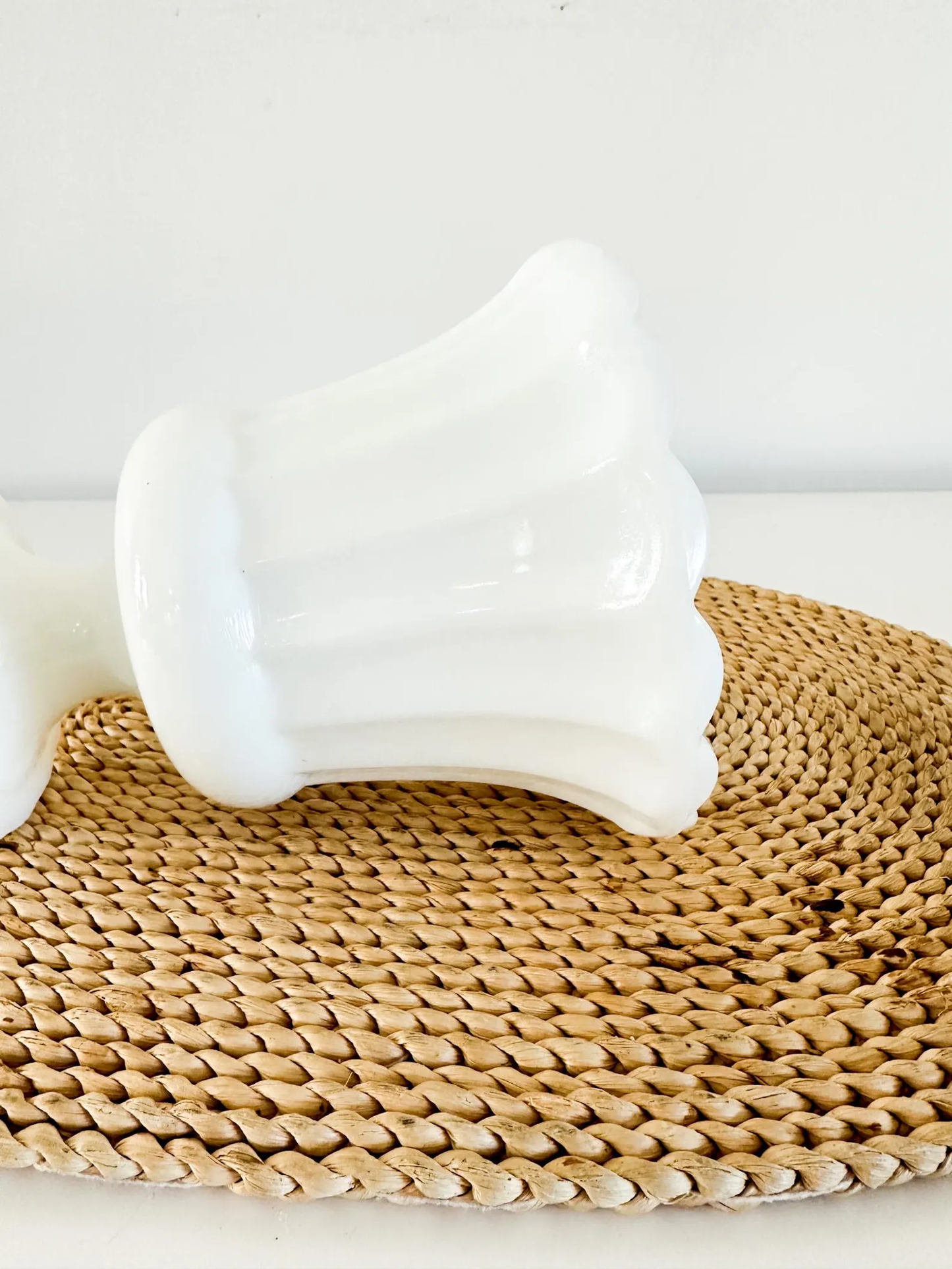 Milk Glass Pedestal Vase /Planter with Scalloped Edge