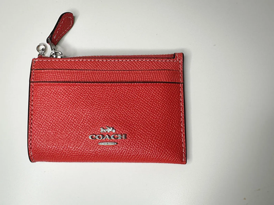 COACH Mini Skinny ID Case in Tangerine Crossgain Leather