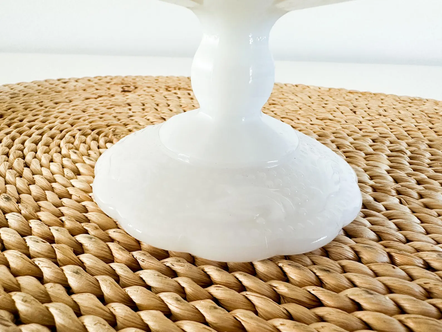 Milk Glass Fruit Bowl with Pedestal and Scalloped Edge Dish