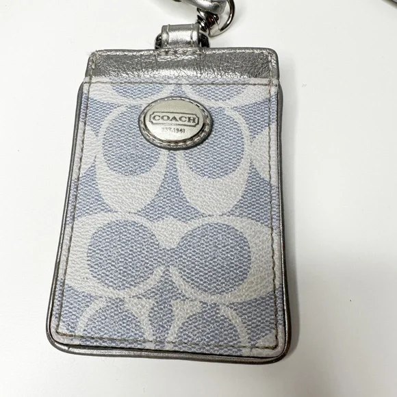 COACH Blue and Silver Signature  Lanyard ID Holder | Signature Canvas
