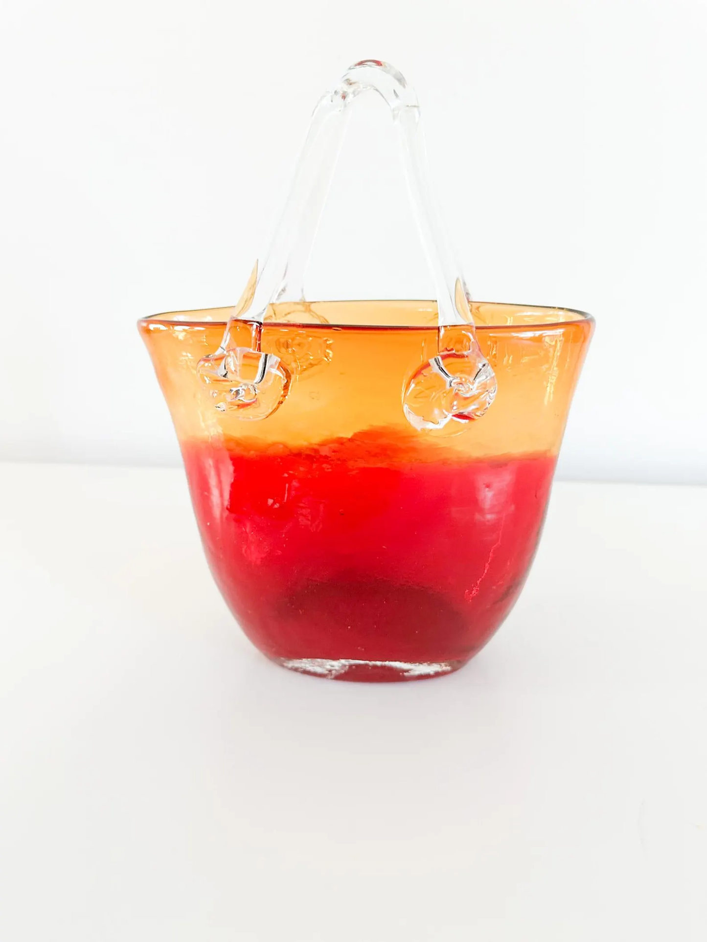 Art Glass Purse Vase | Red and Yellow Handblown Art Glass Vase Purse with Handles