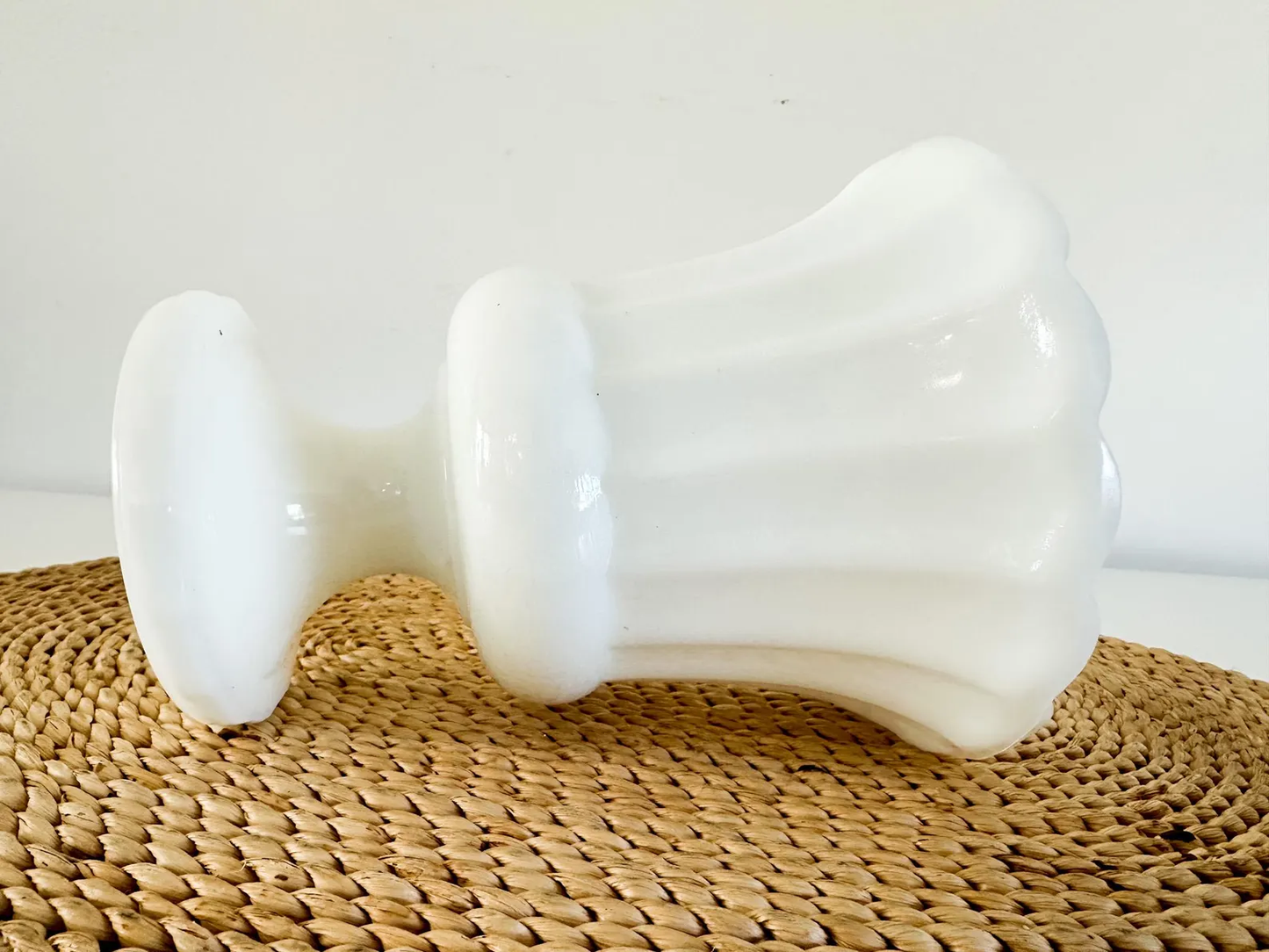 Milk Glass Pedestal Vase /Planter with Scalloped Edge