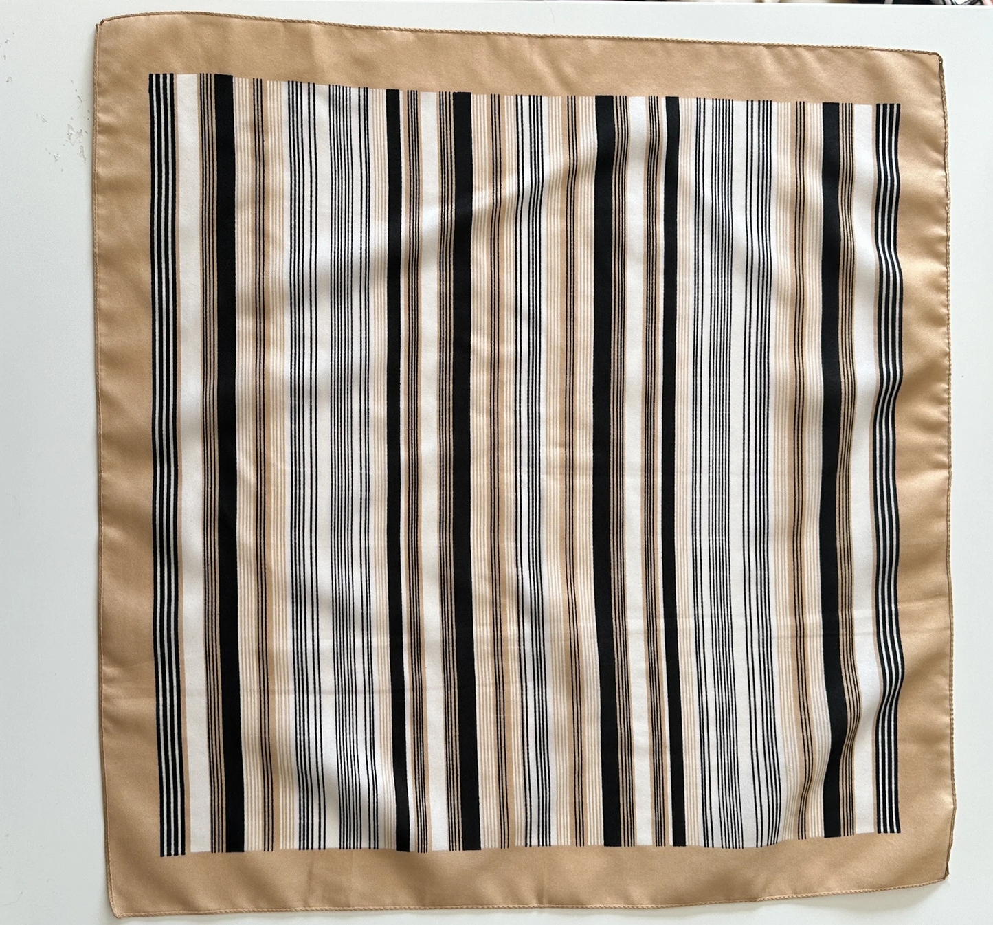Striped Taupe Nylon Scarf | Vintage Taupe Scarf
