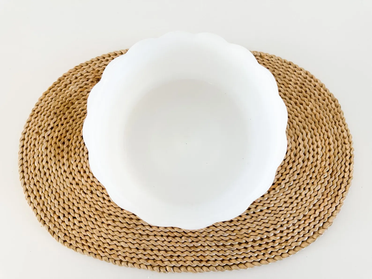 Milk Glass Fruit Bowl with Pedestal and Scalloped Edge Dish