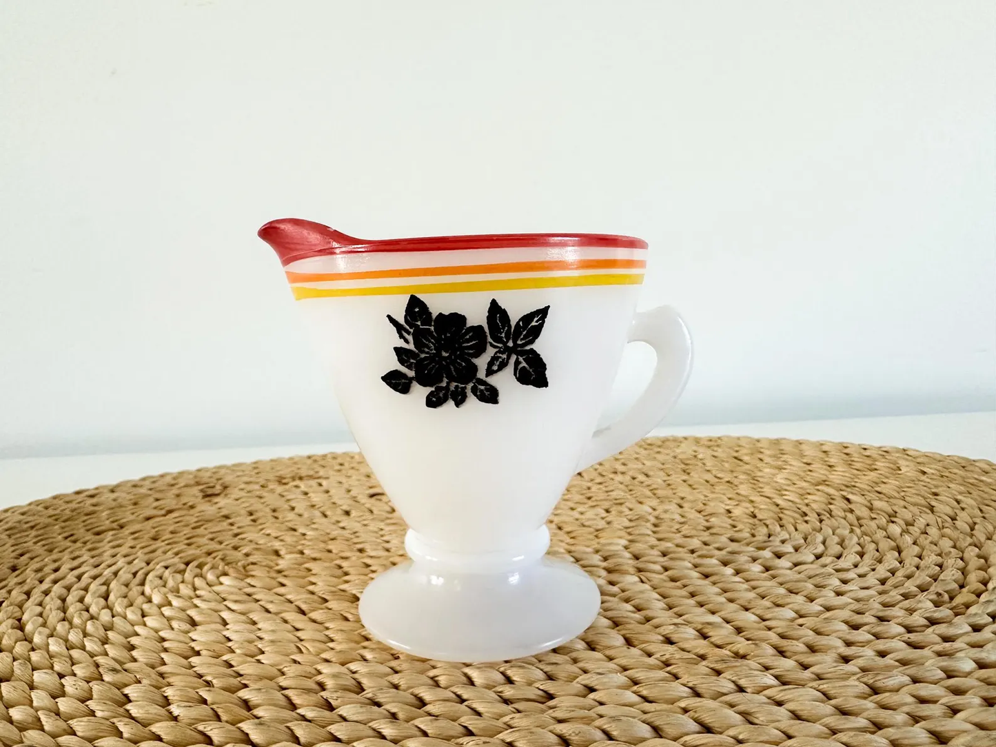 Lot of 7 Hazel Atlas Black Rose Sherberts on Platonite Glass | Lot of 7 Milk Glass