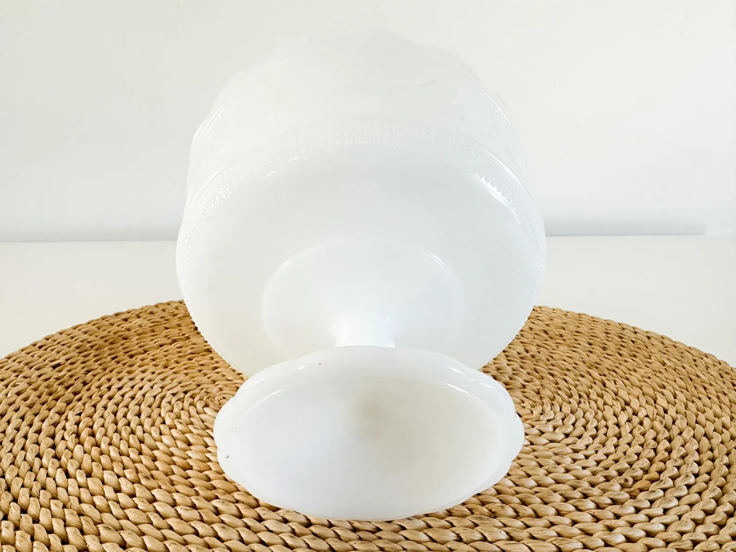Milk Glass Fruit Bowl with Pedestal and Scalloped Edge Dish