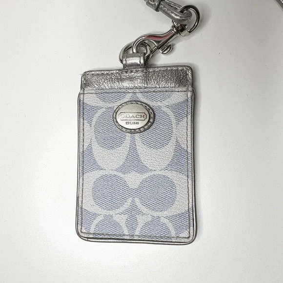 COACH Blue and Silver Signature  Lanyard ID Holder | Signature Canvas