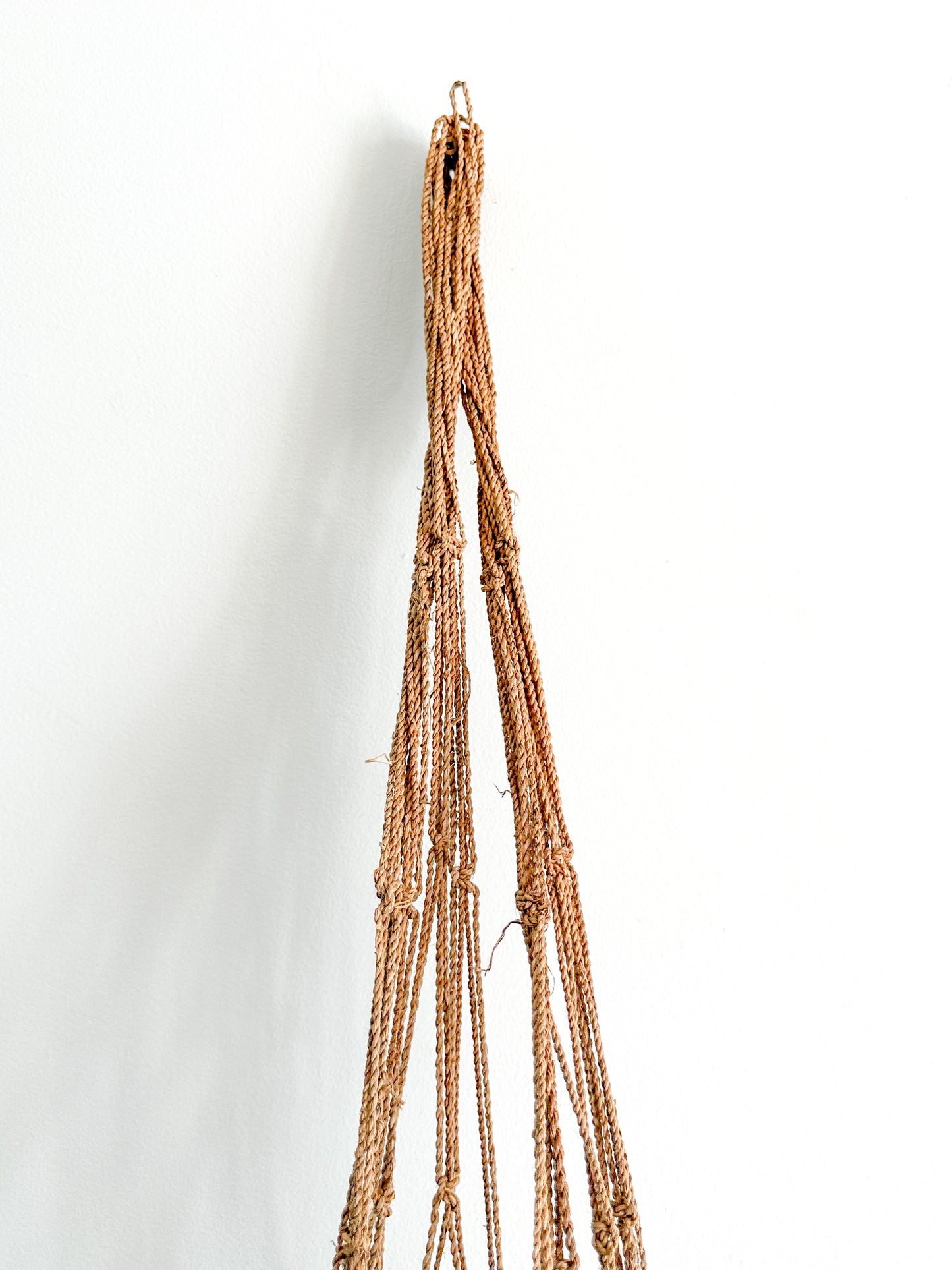 Vintage MCM Large Basket with woven Macrame Holder