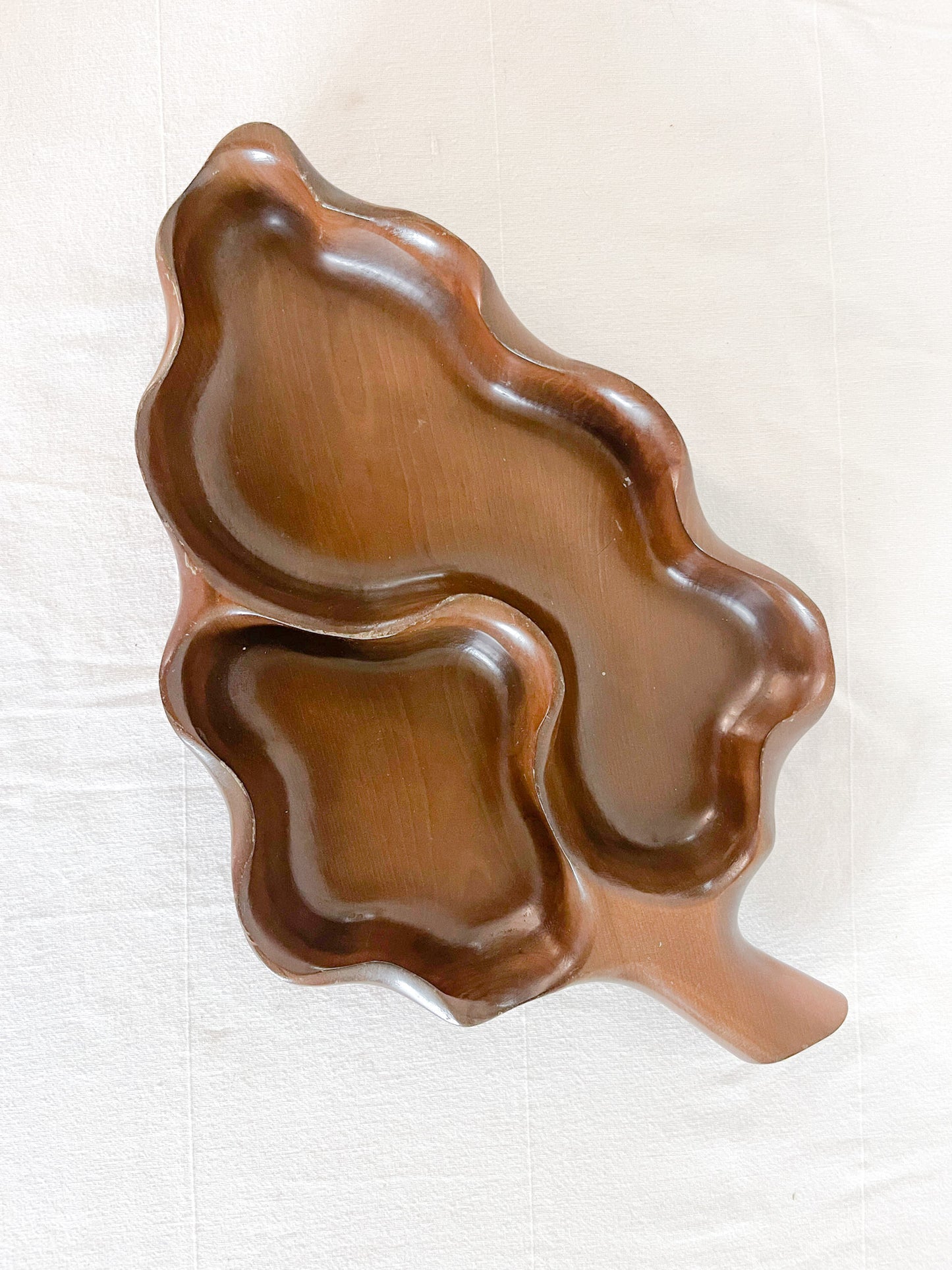 Vintage Monstera Leaf Shaped Monkey Pod Wooden Tray.