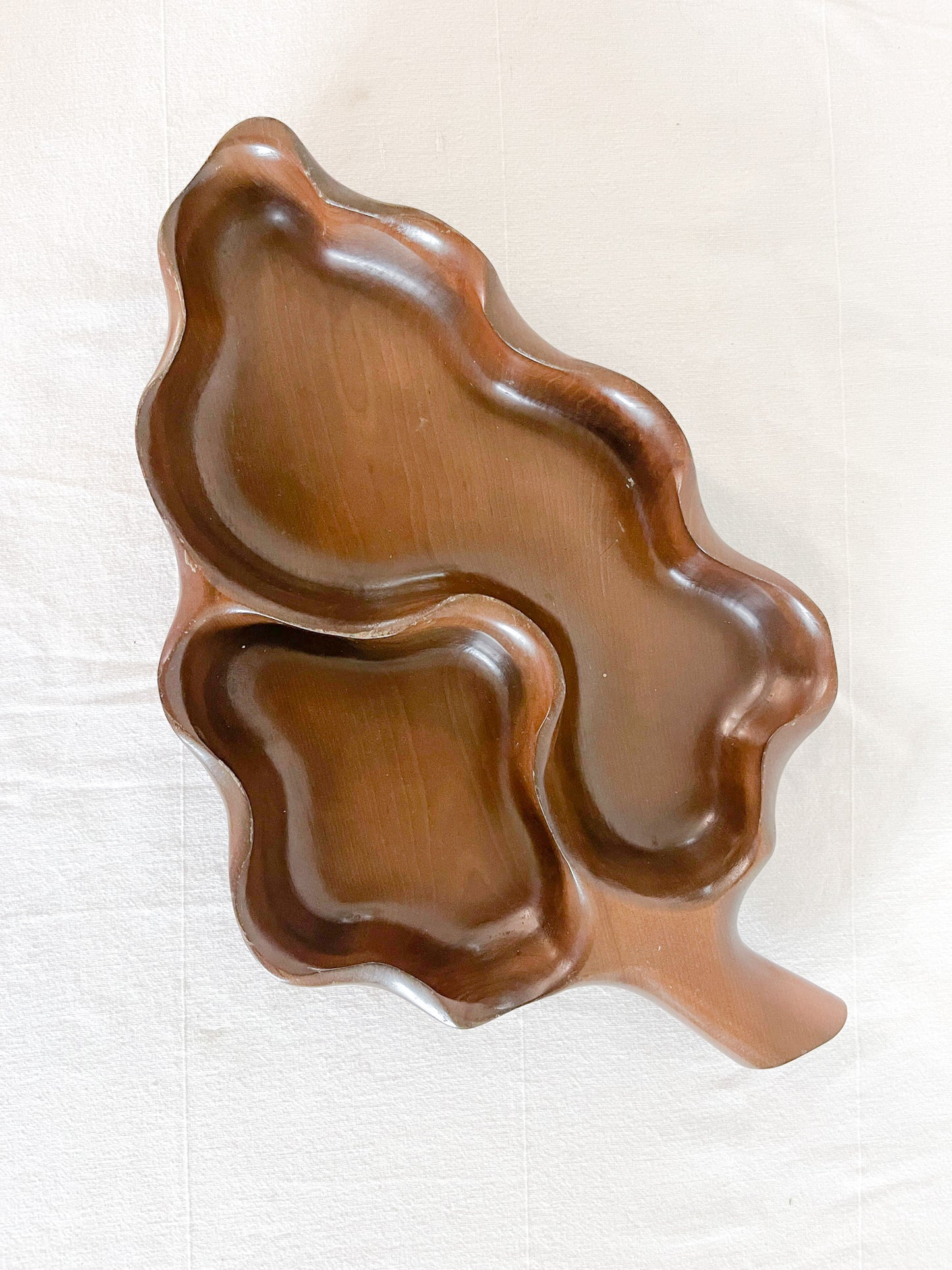 Vintage Monstera Leaf Shaped Monkey Pod Wooden Tray.
