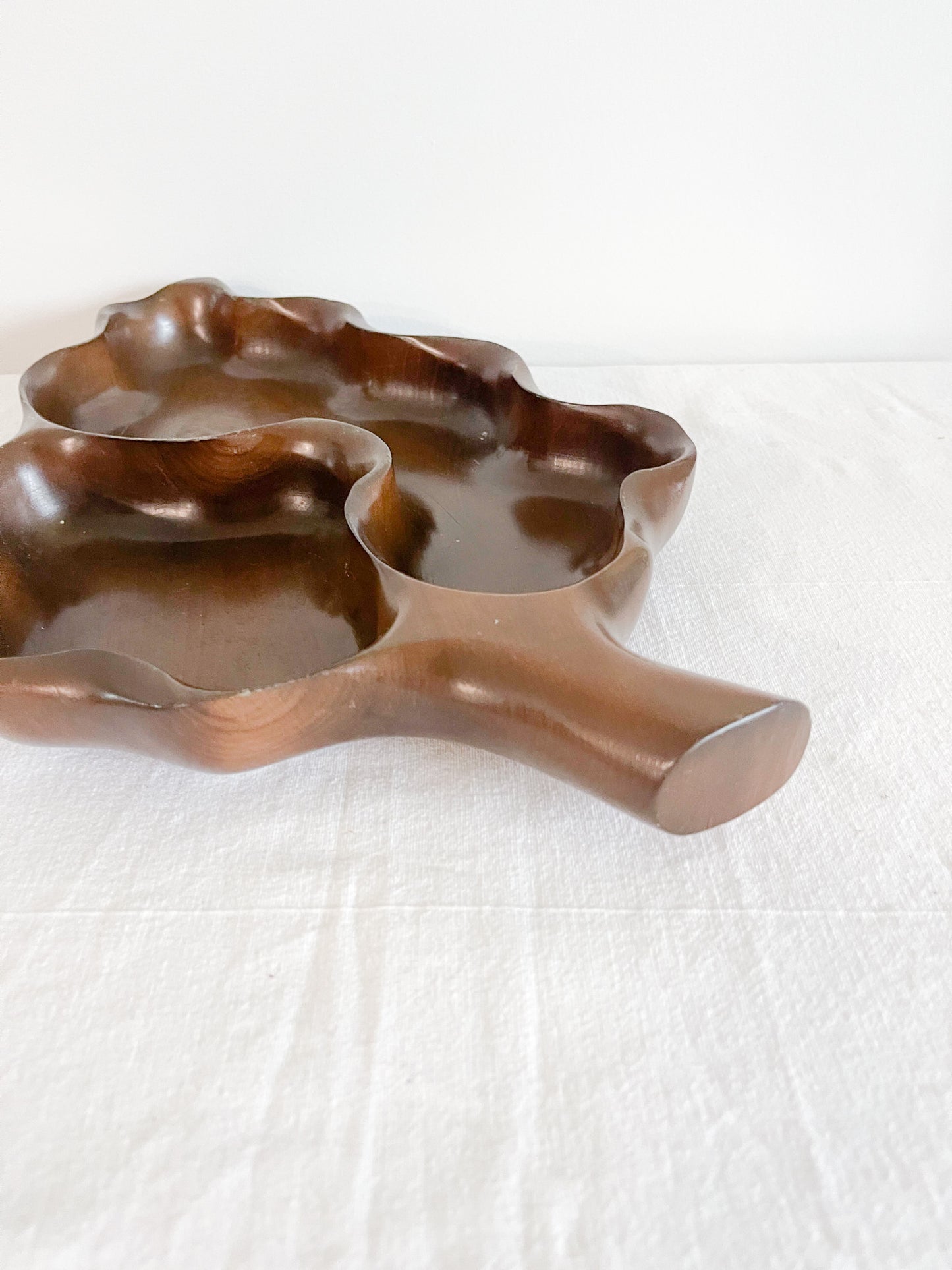 Vintage Monstera Leaf Shaped Monkey Pod Wooden Tray.