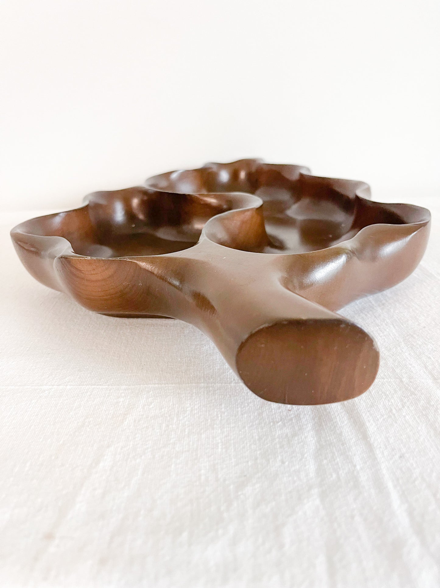 Vintage Monstera Leaf Shaped Monkey Pod Wooden Tray.