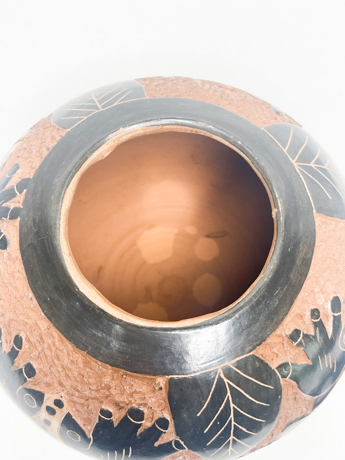 Vintage Hand carved lacquered ceramic bowl with lid.