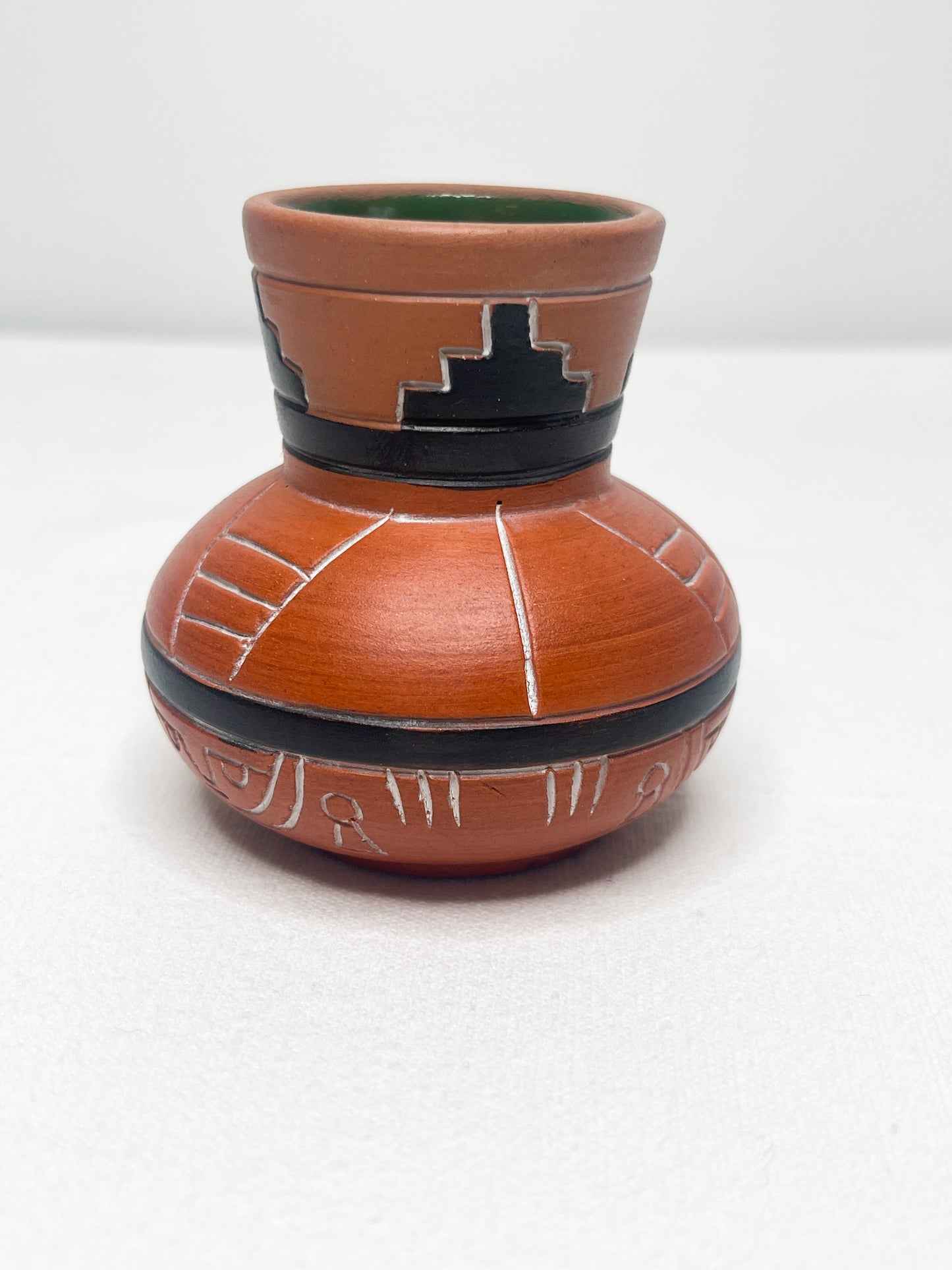 Vintage Southwestern Handmade Clay Vase with Geometric Pattern