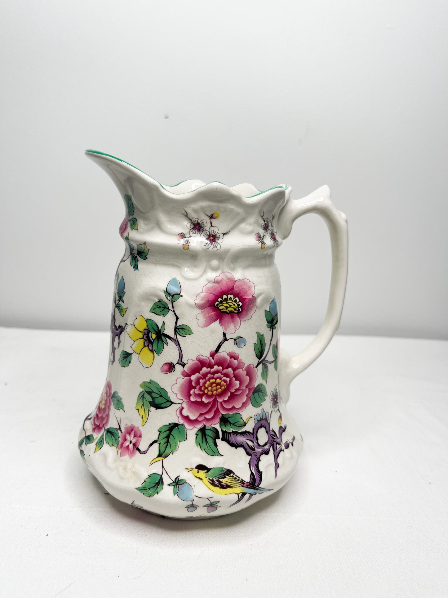 Vintage Old Foley, Wash Basin and Pitcher| Chinese Rose Pattern| James Kent LTD. Staffordshire England