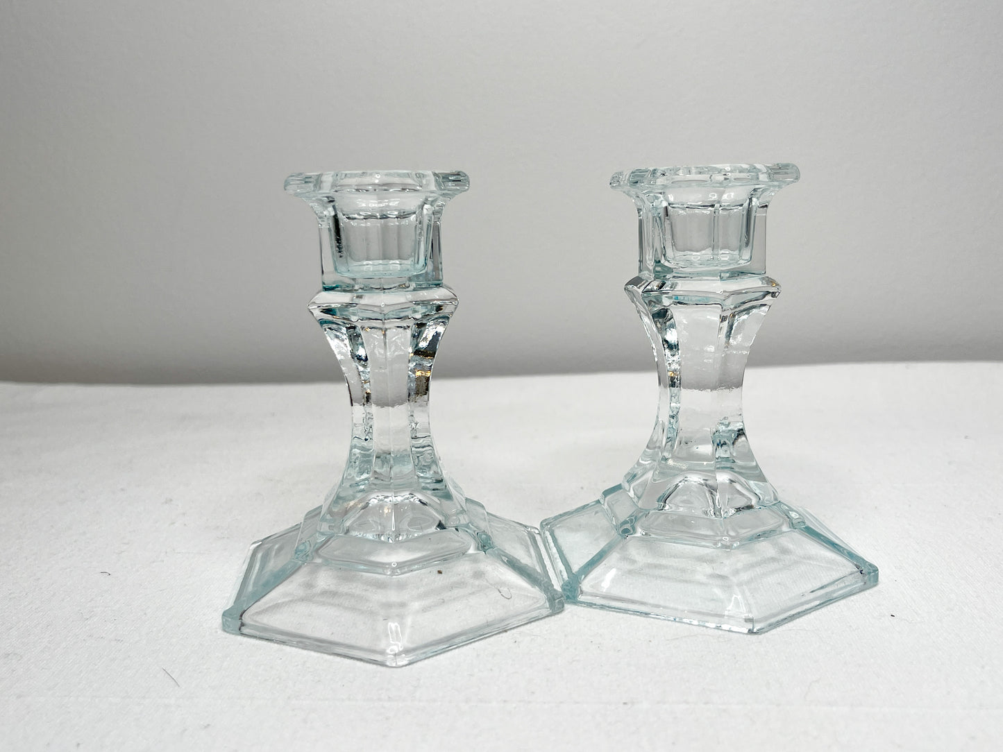 Pair of  Glass Tapered Candle Holders| Vintage Tapered Candle Holders|