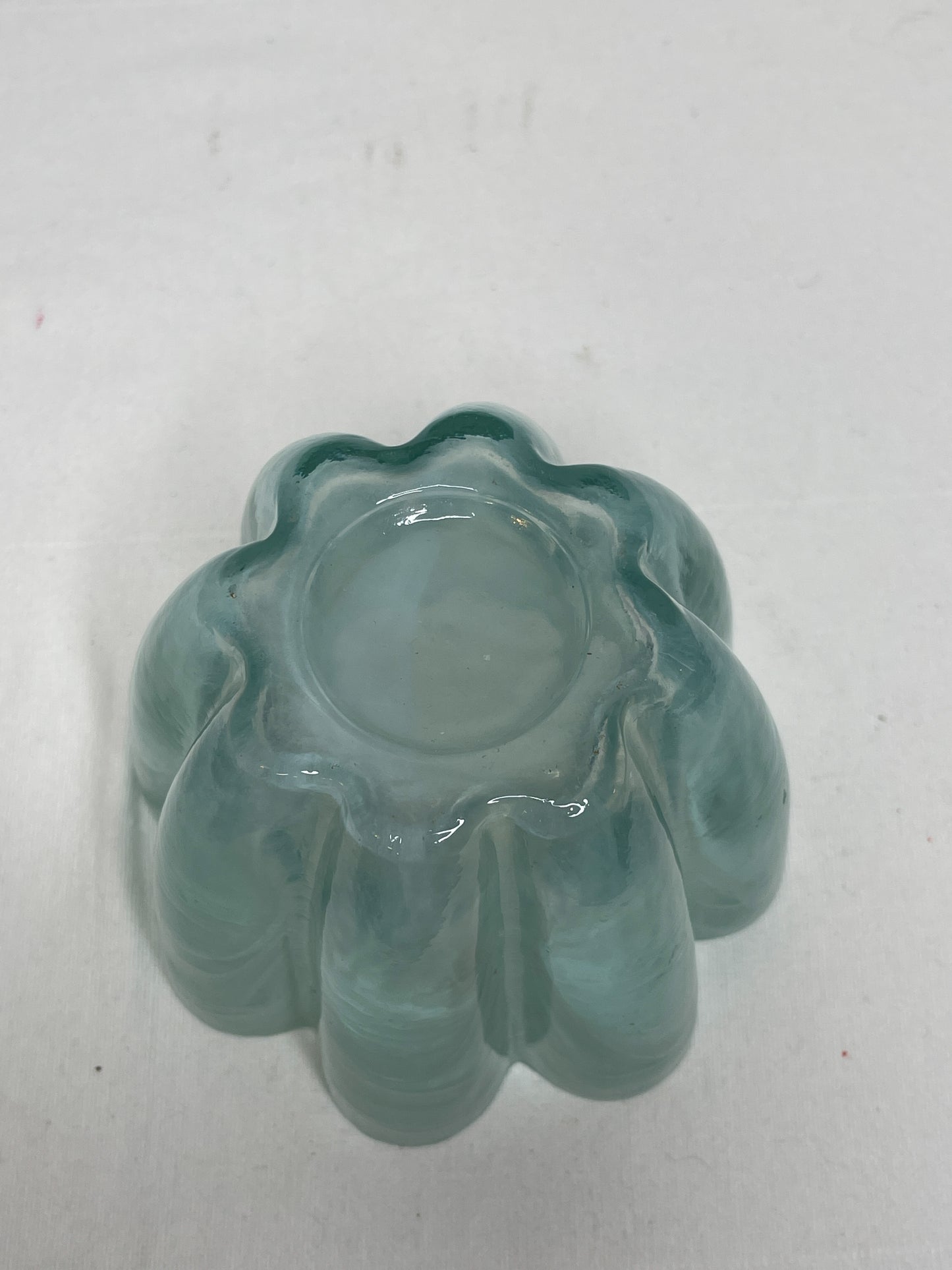 Vintage Teal Swirl Art Glass Votive Candle Holder| Swirl Aqua glass Flower Shaped Glass Vase