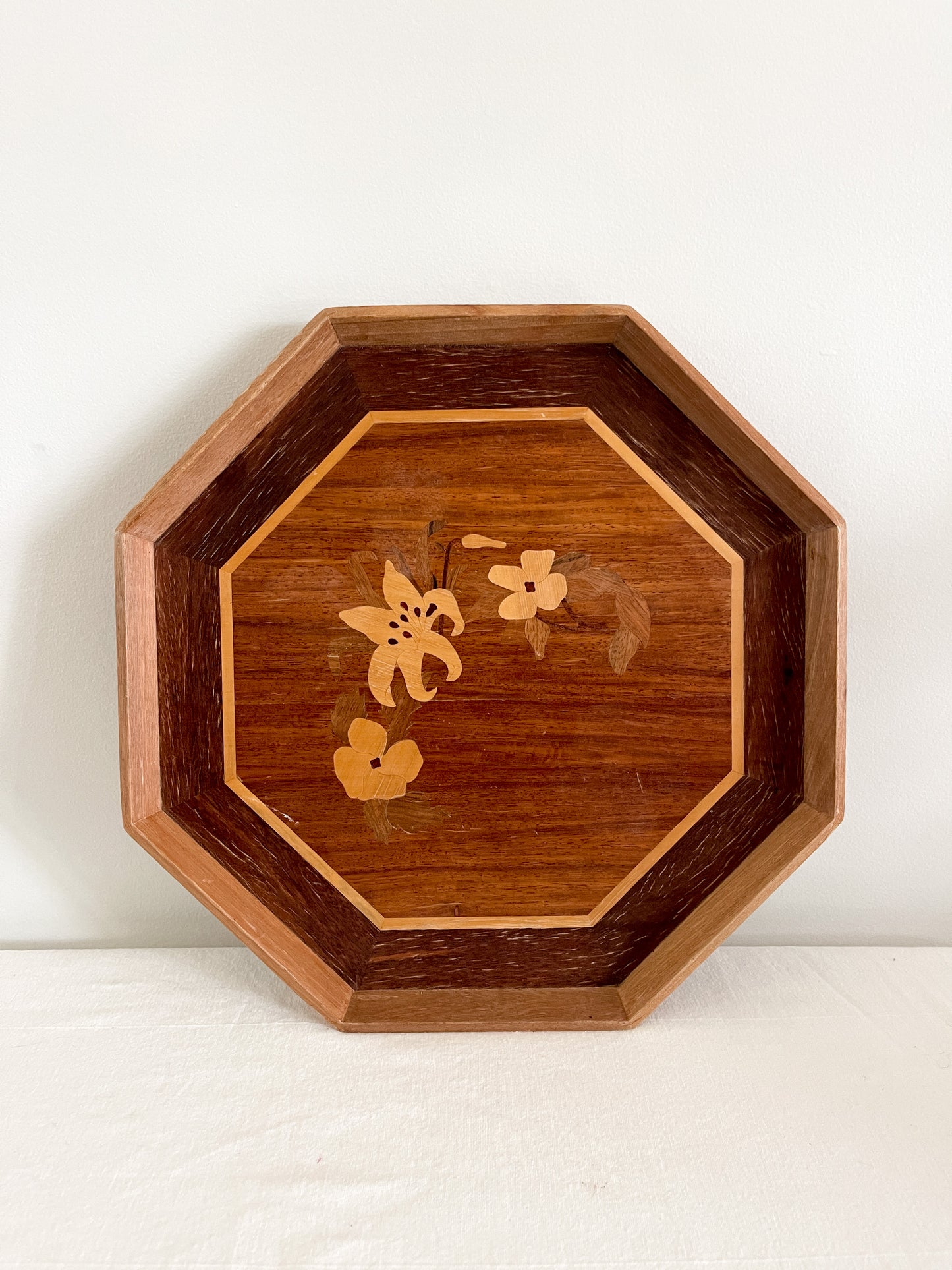 Vintage Inlay Wood Tray with Floral details
