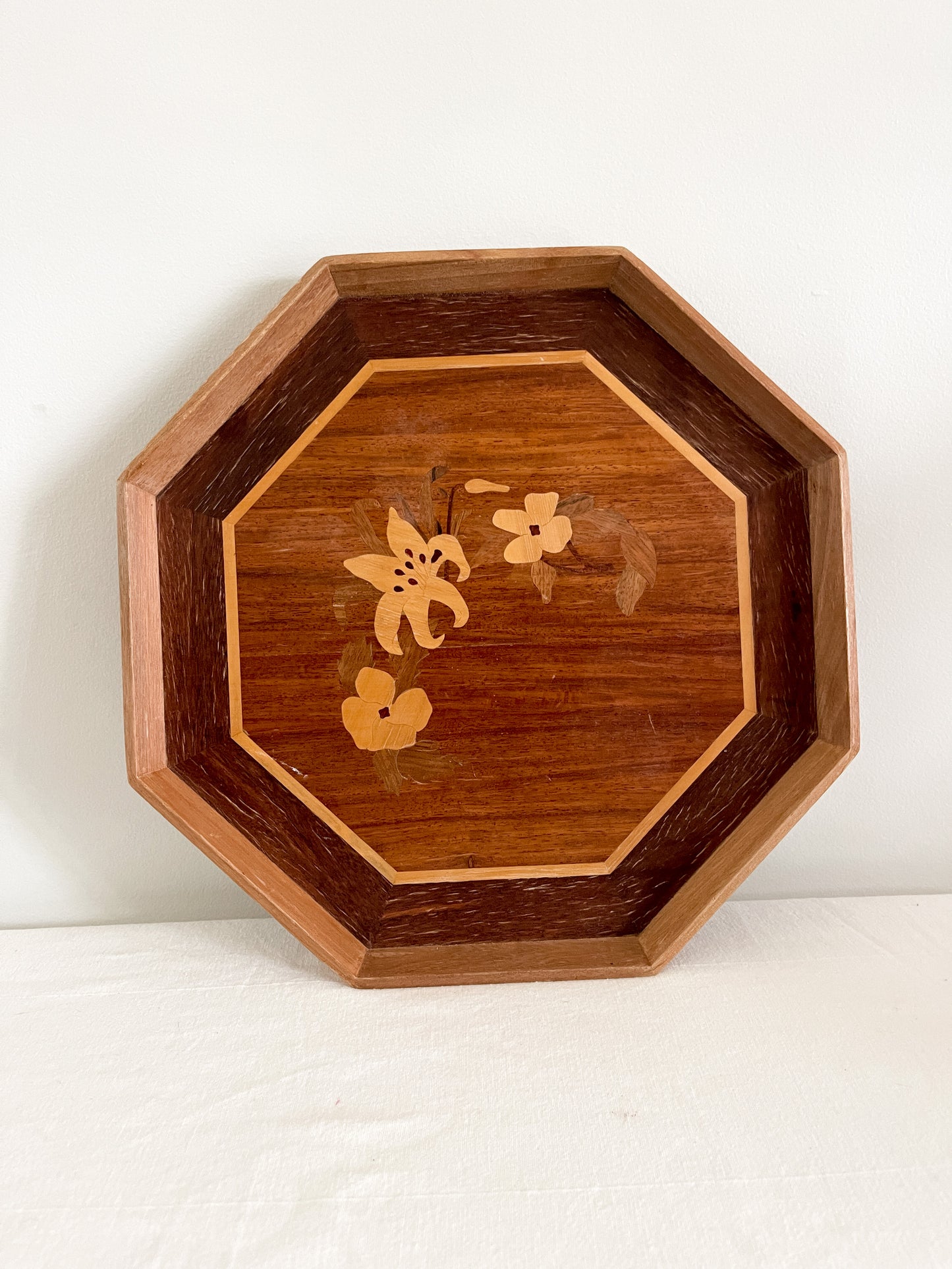 Vintage Inlay Wood Tray with Floral details