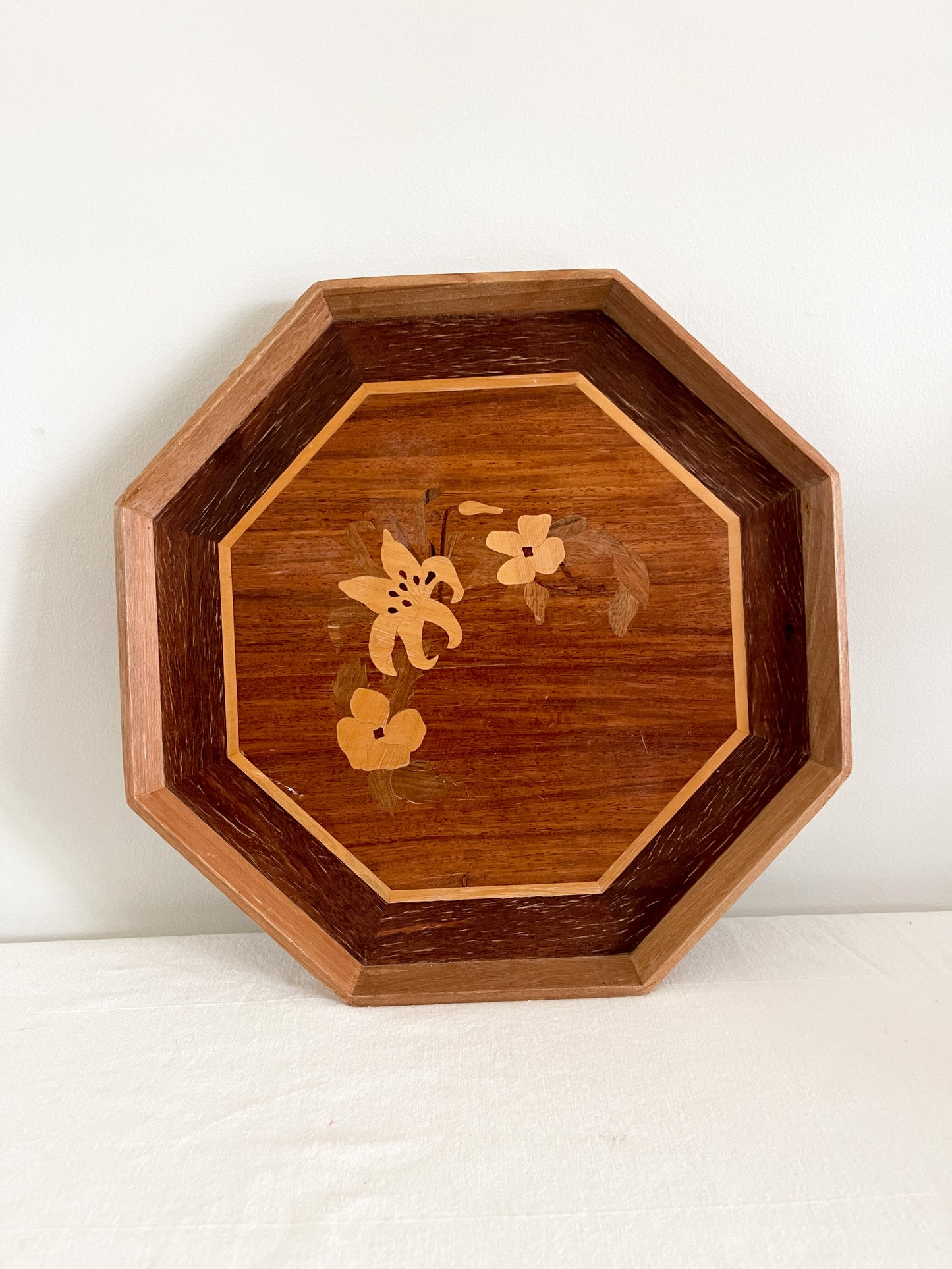 Vintage Inlay Wood Tray with Floral details