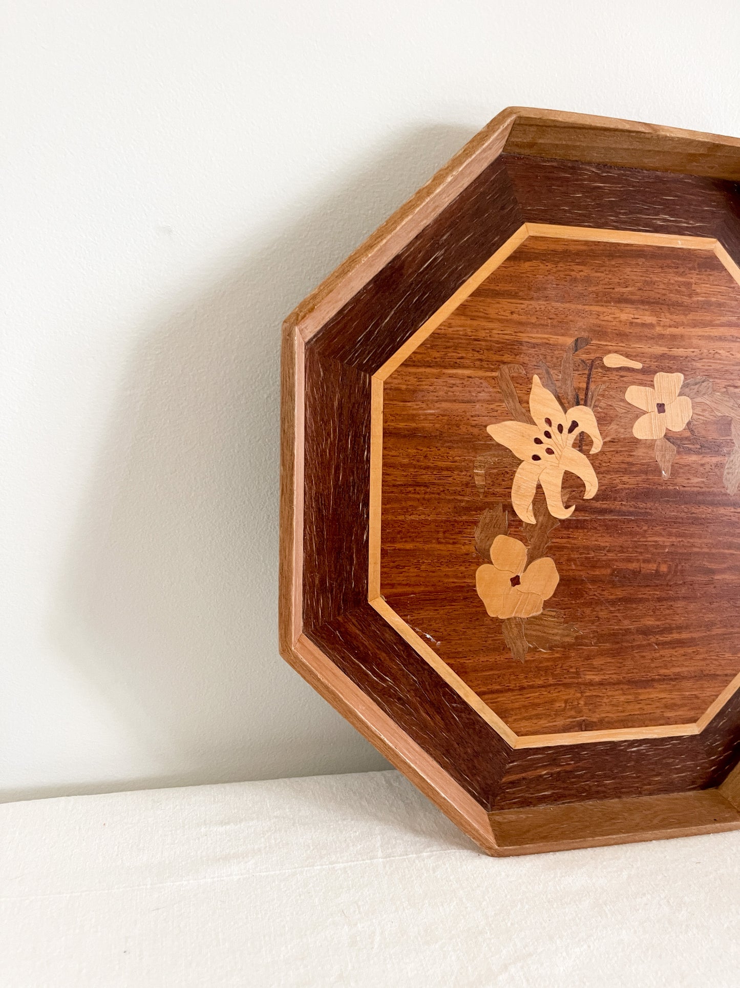Vintage Inlay Wood Tray with Floral details