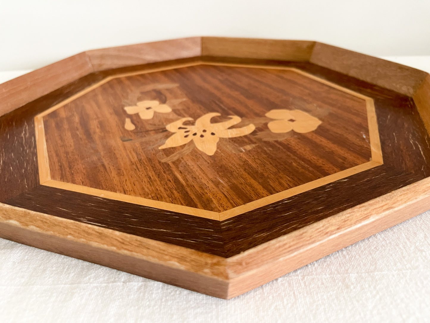 Vintage Inlay Wood Tray with Floral details