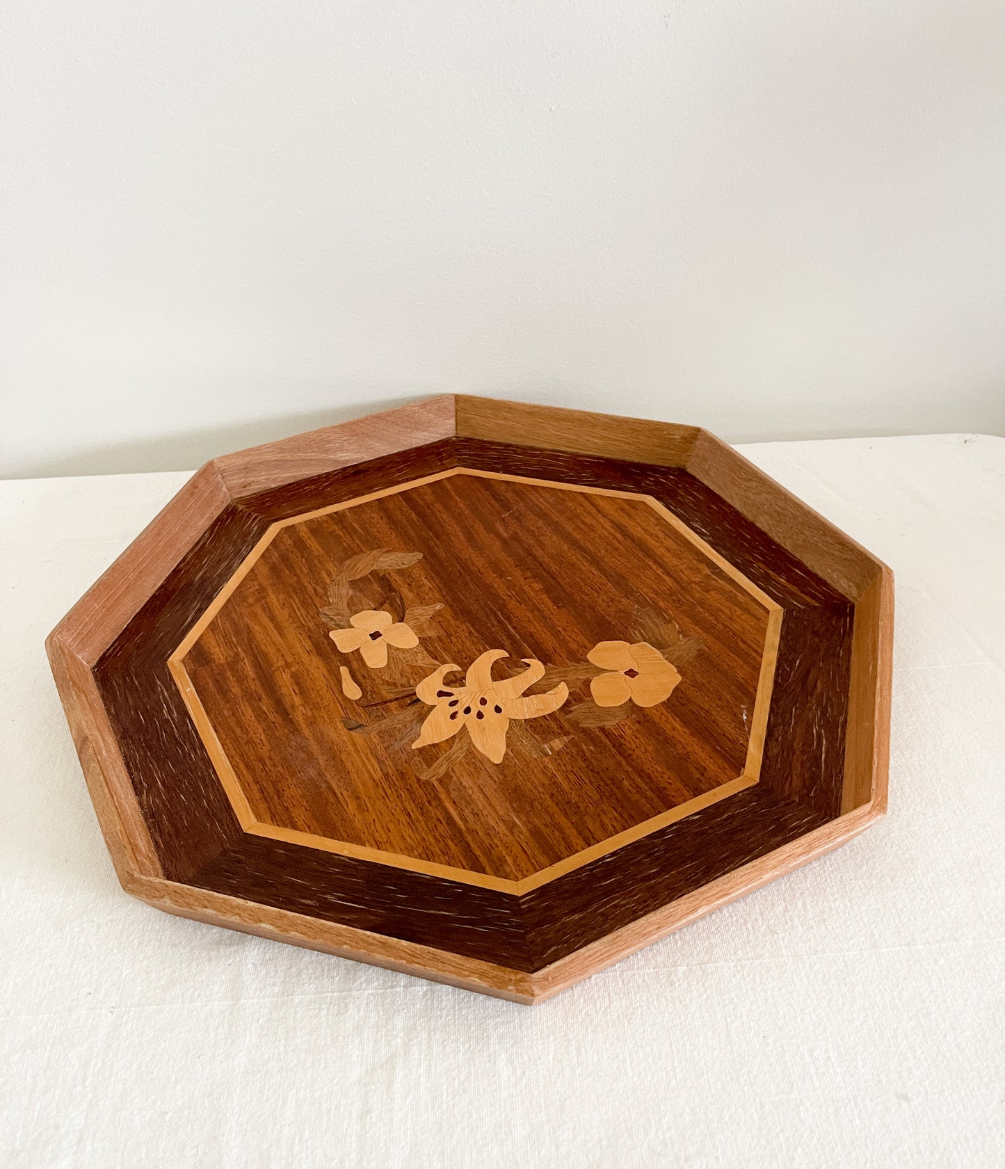 Vintage Inlay Wood Tray with Floral details