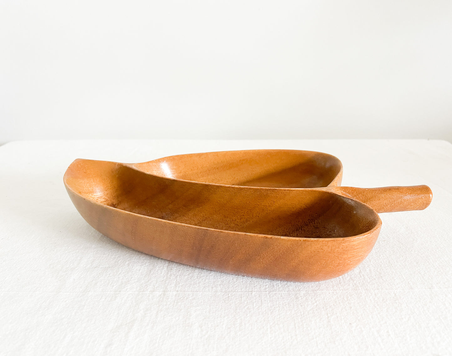 Vintage Monkey Pod Wood Leaf Shaped Compartment Dish