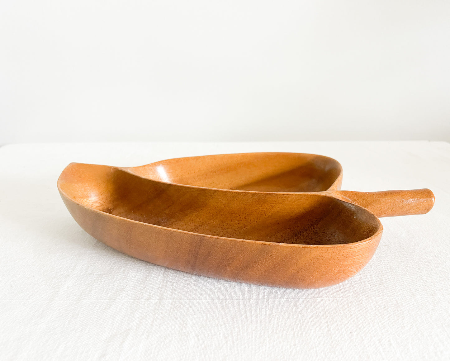 Vintage Monkey Pod Wood Leaf Shaped Compartment Dish
