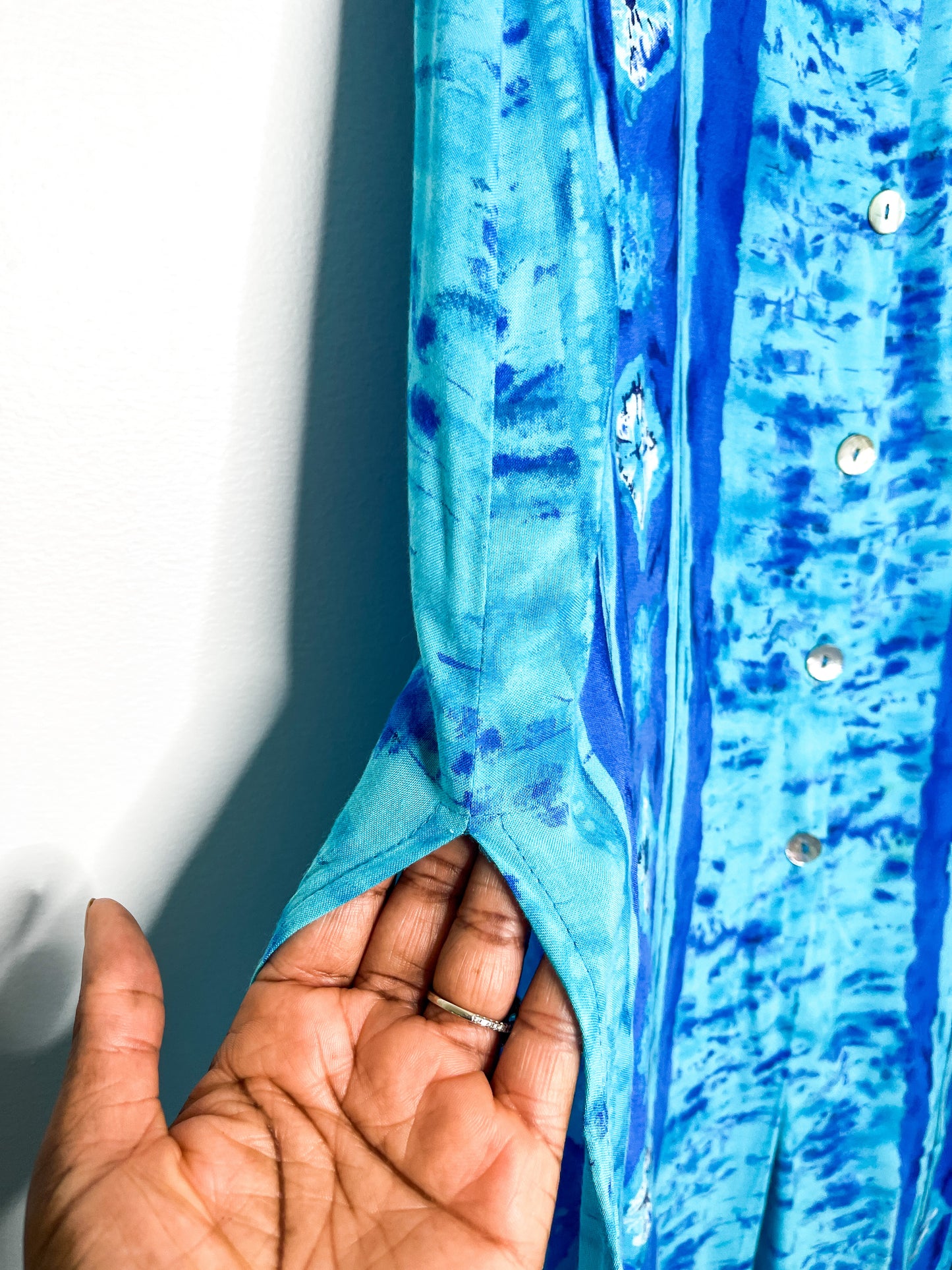 Vintage Blue Printed Orchid Skirt with shell Buttons | Vintage Boho Skirt| Blue Pattern vintage skirt