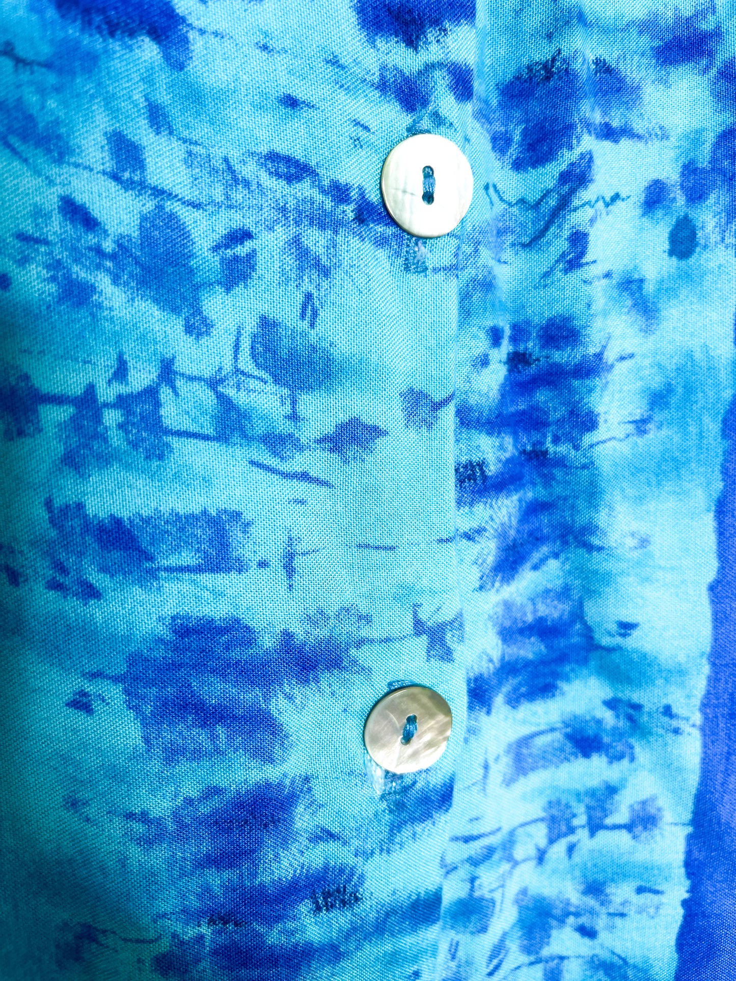 Vintage Blue Printed Orchid Skirt with shell Buttons | Vintage Boho Skirt| Blue Pattern vintage skirt