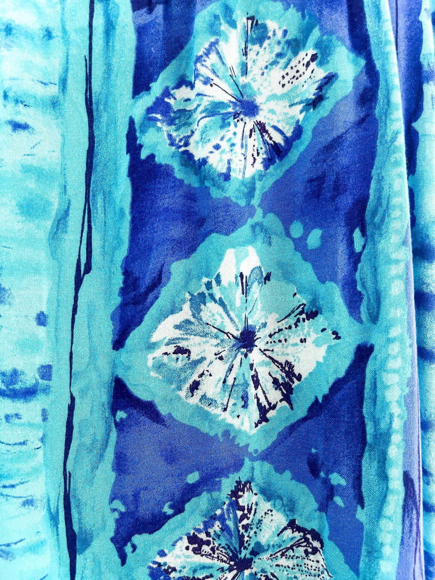 Vintage Blue Printed Orchid Skirt with shell Buttons | Vintage Boho Skirt| Blue Pattern vintage skirt