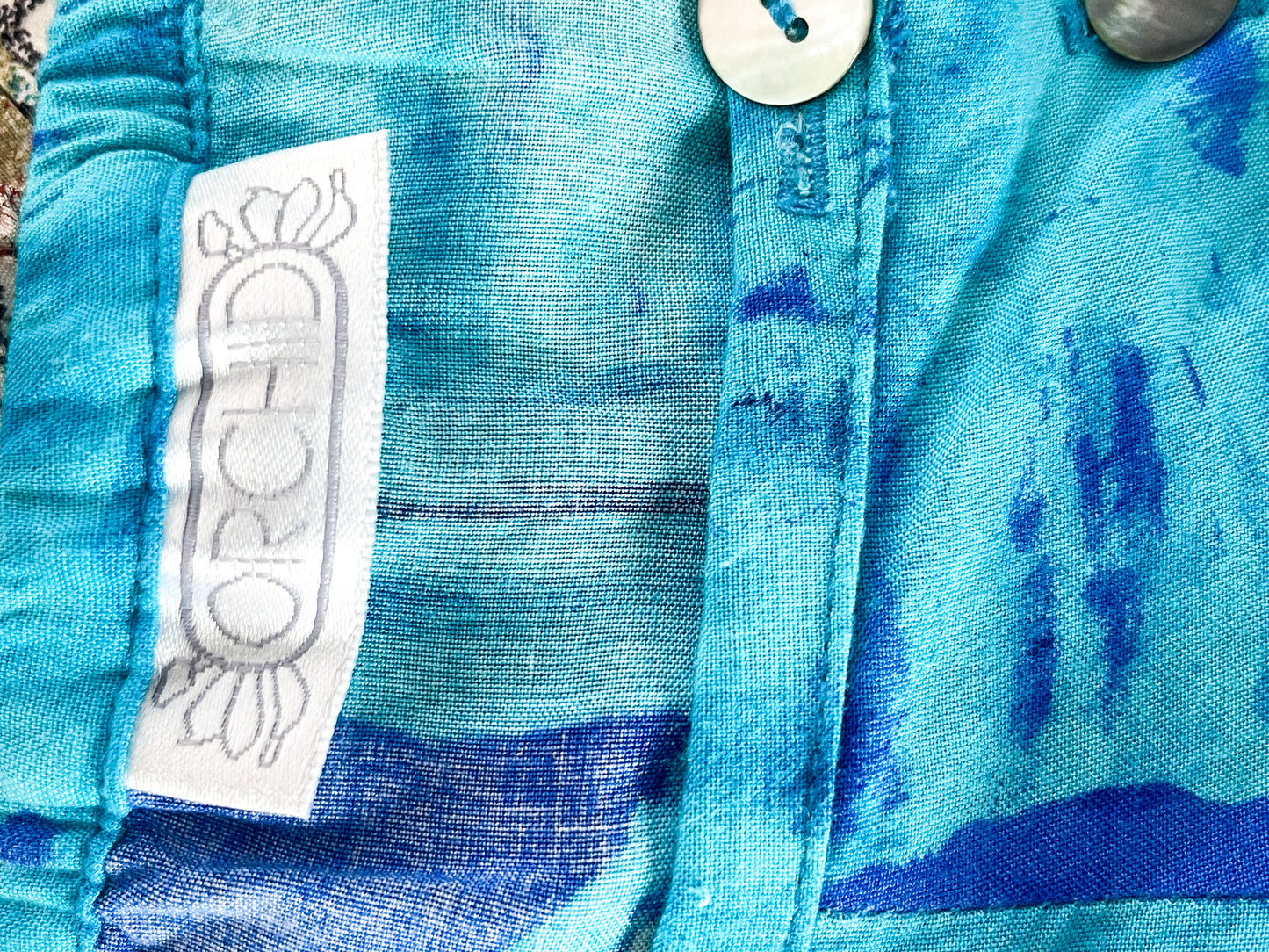 Vintage Blue Printed Orchid Skirt with shell Buttons | Vintage Boho Skirt| Blue Pattern vintage skirt