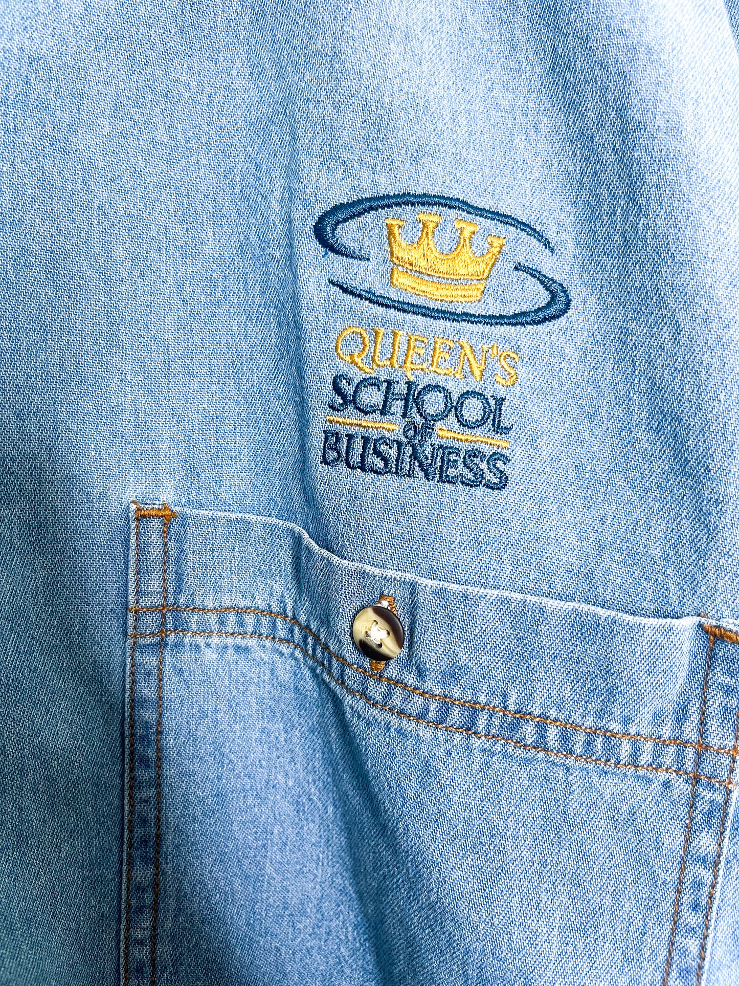 Vintage Queen's School of Business Denim Shirt| Denim shirt| Long sleeve Denim Shirt|