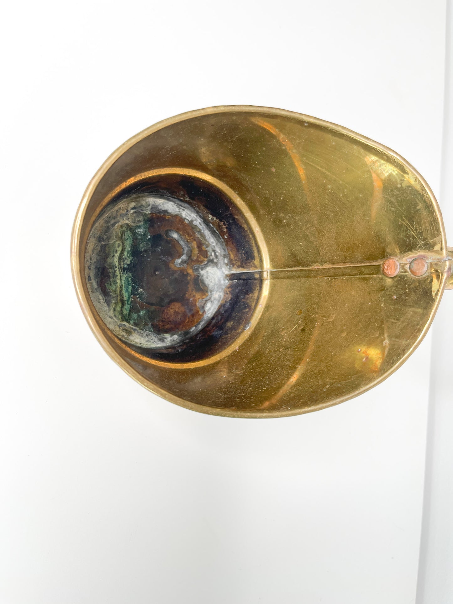 Brass Wall Hanging Ladle with Wooden Handle| Vintage Brass Farmhouse Kitchen Decor with carved wood handle