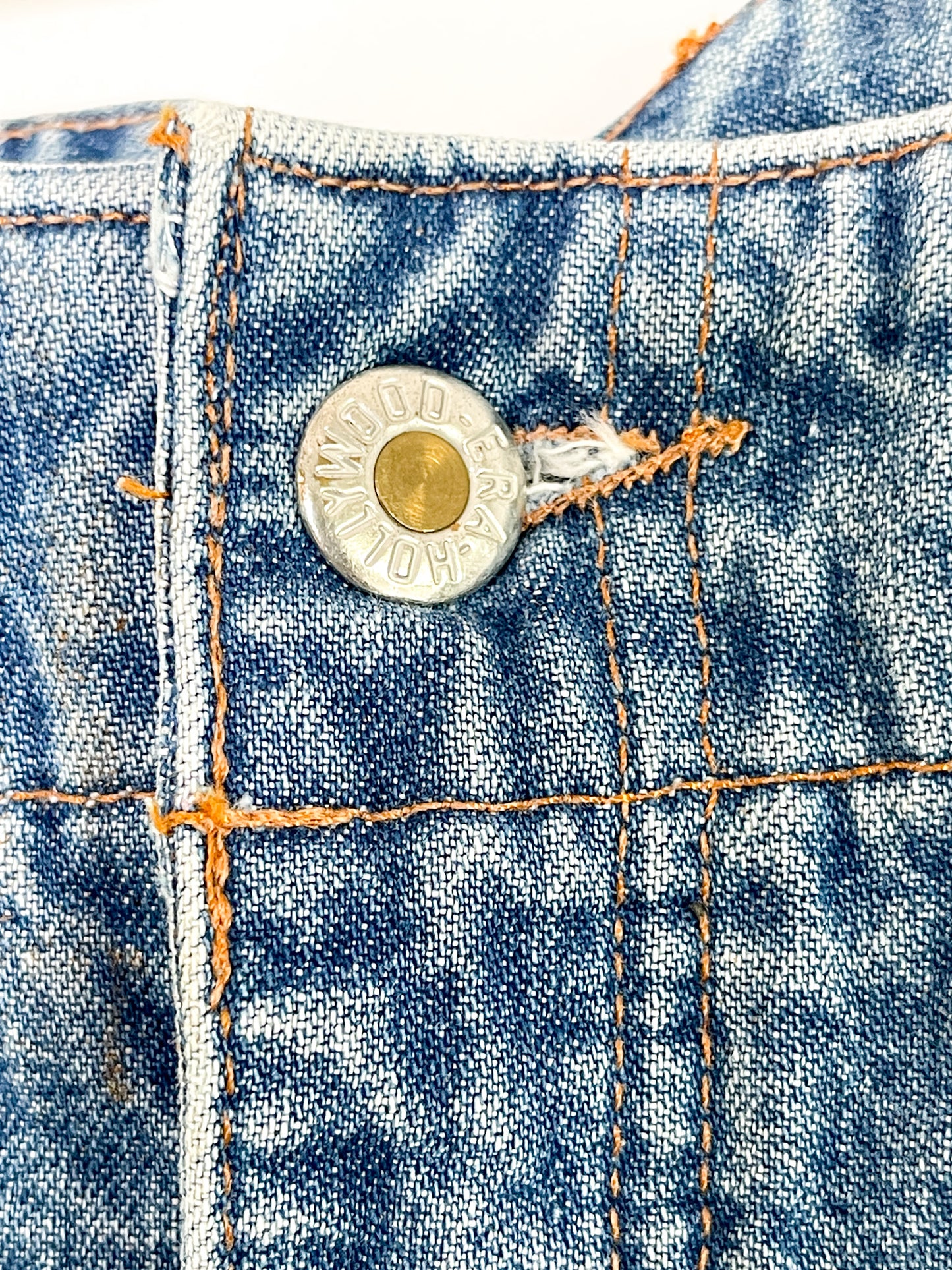 Vintage Hollywood Denim Skirt with Leather Detailing | Vintage Structured Denim Skirt | Size Small