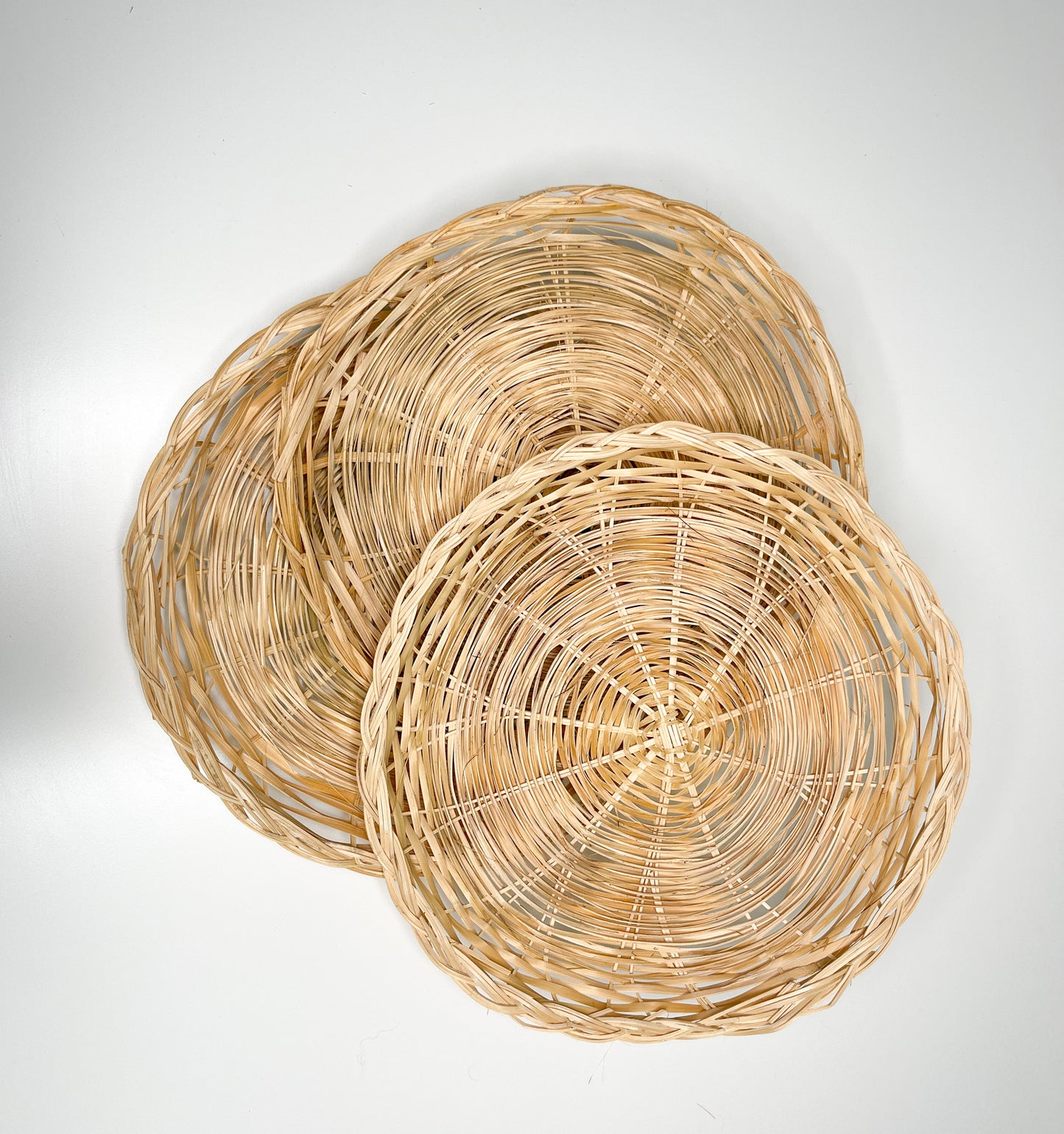 Curated Lot of 3 Vintage Wicker Plate/Chargers | Vintage Wicker Plates | Collectible Wicker Plates