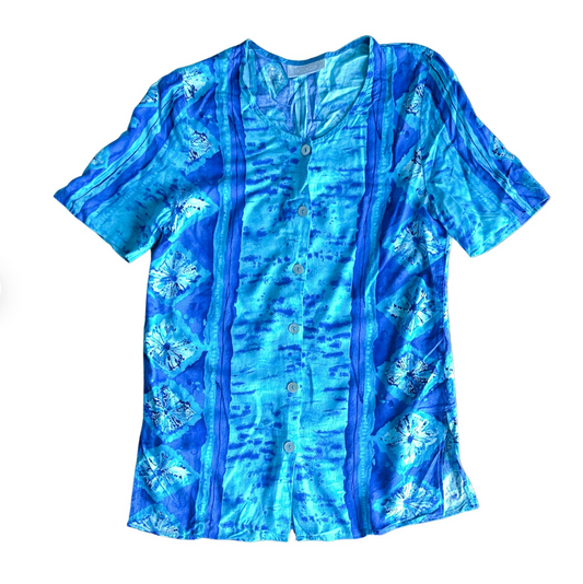 Vintage Orchid Blouse | Boho Patterned Blouse | Spring/Summer Blue Blouse