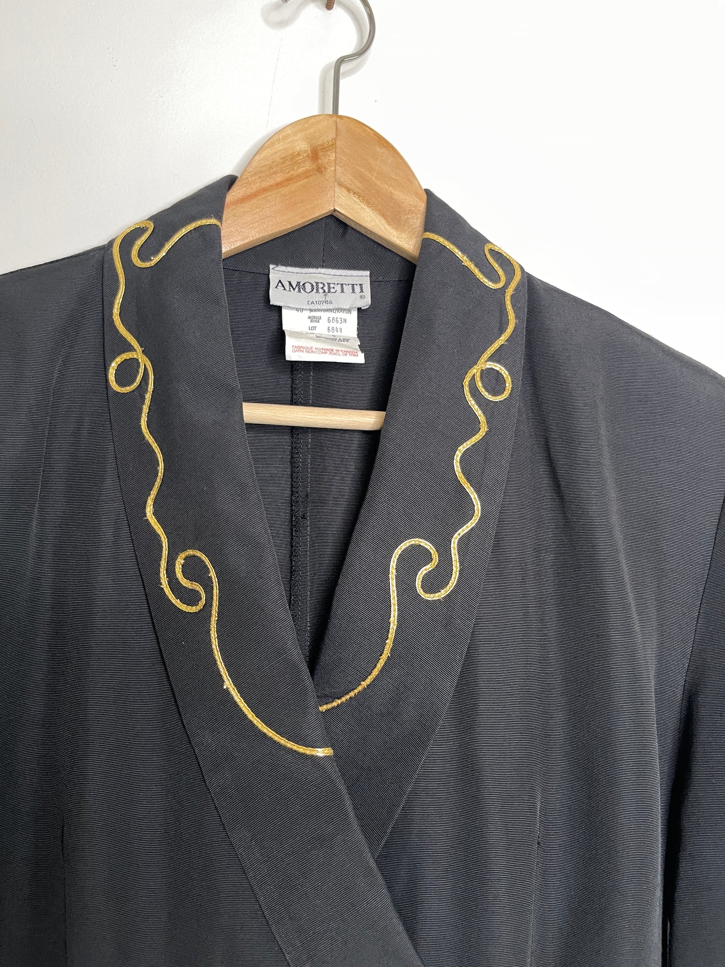 90s Amoretti Button Front Dress with Gold Detailing | Vintage Amoretti Black Dress