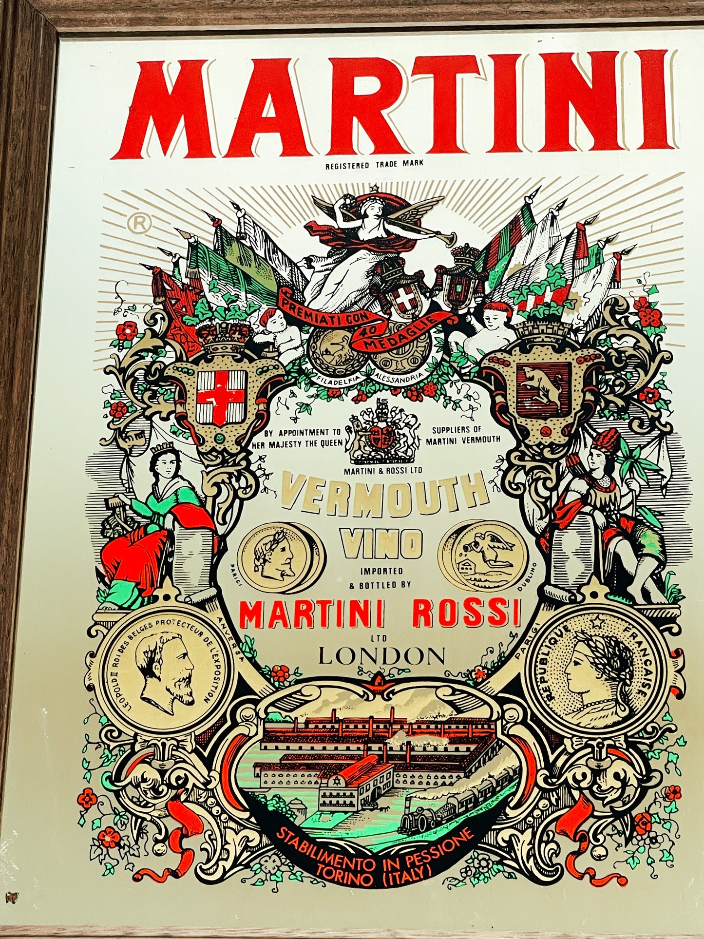 Martini Vermouth Vino advertising mirrored sign.